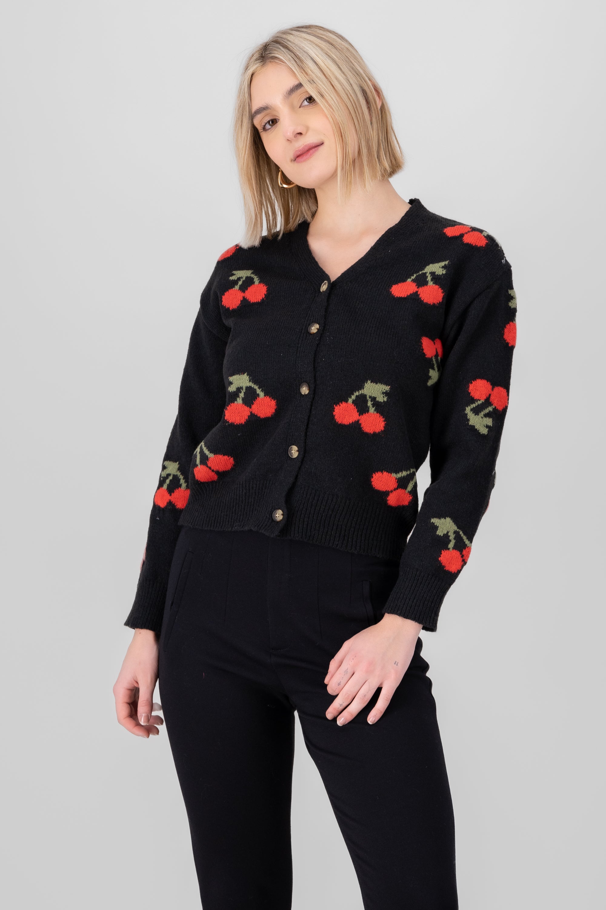 Cardigan Botones Detalle Cerezas NEGRO COMBO