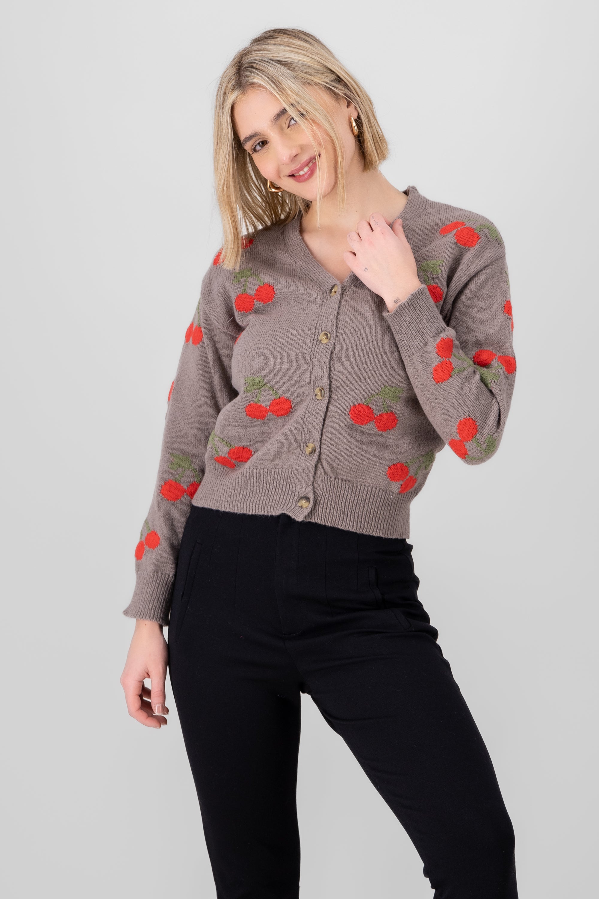 Cardigan Botones Detalle Cerezas GRIS COMBO