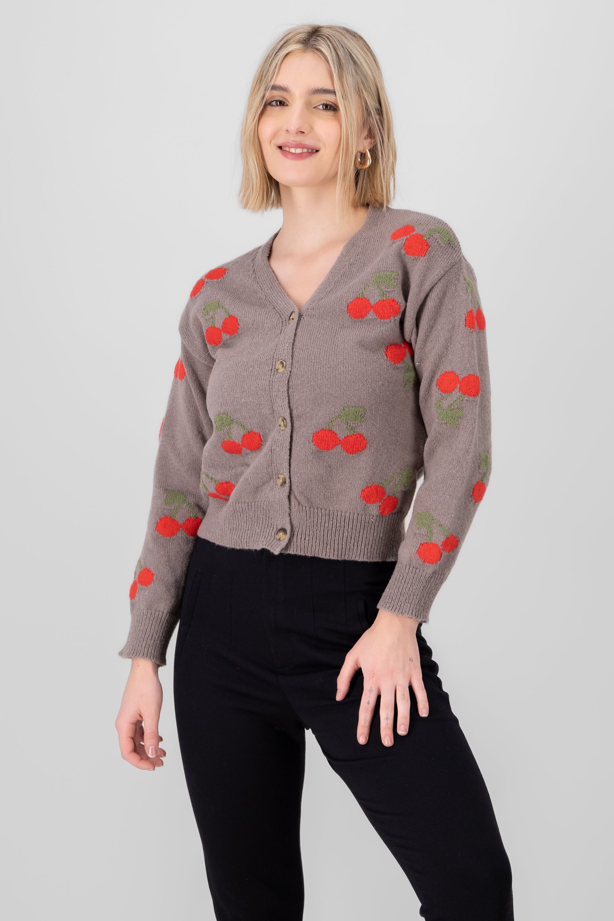 Cardigan Botones Detalle Cerezas GRIS COMBO