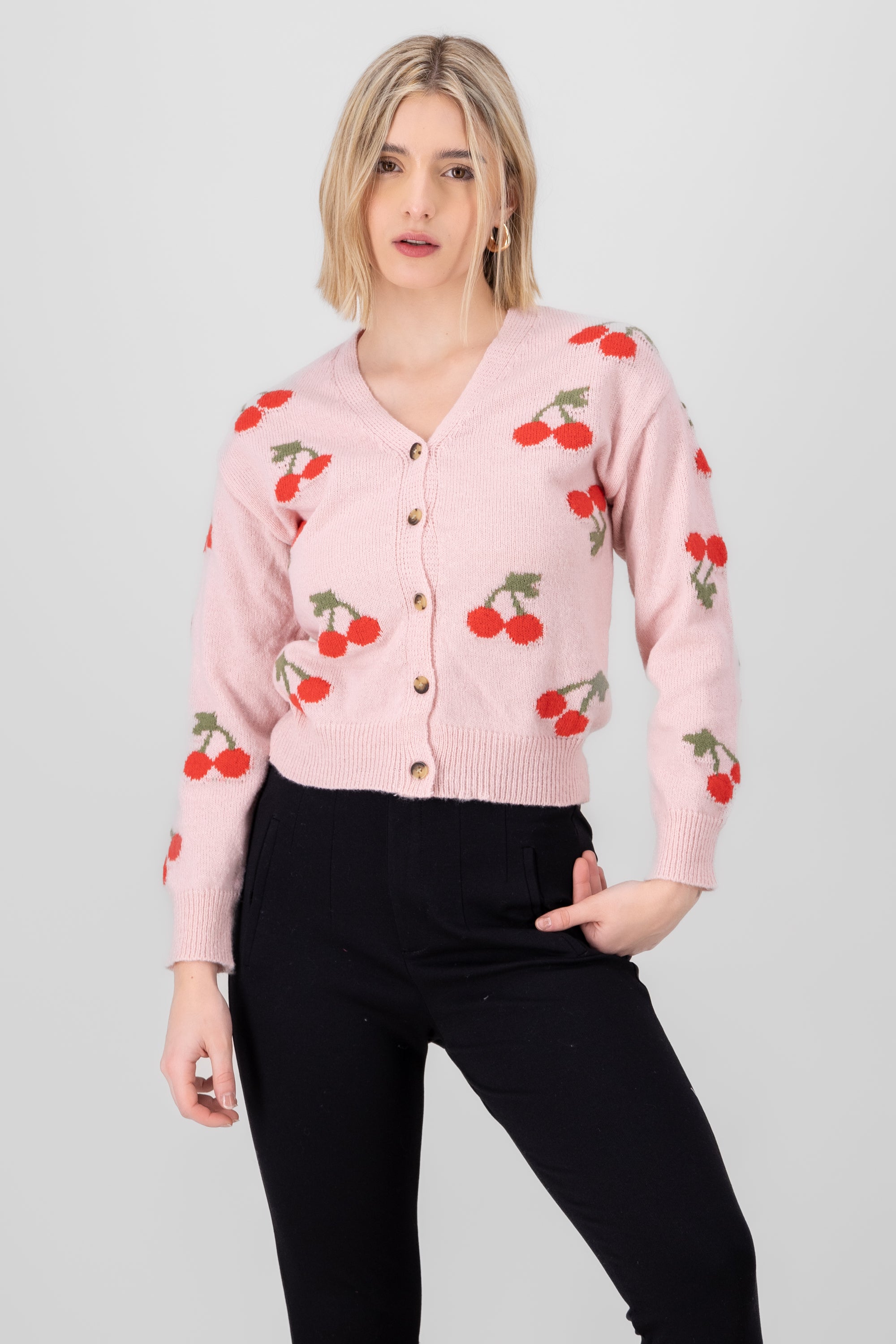 Cardigan Botones Detalle Cerezas ROSA COMBO