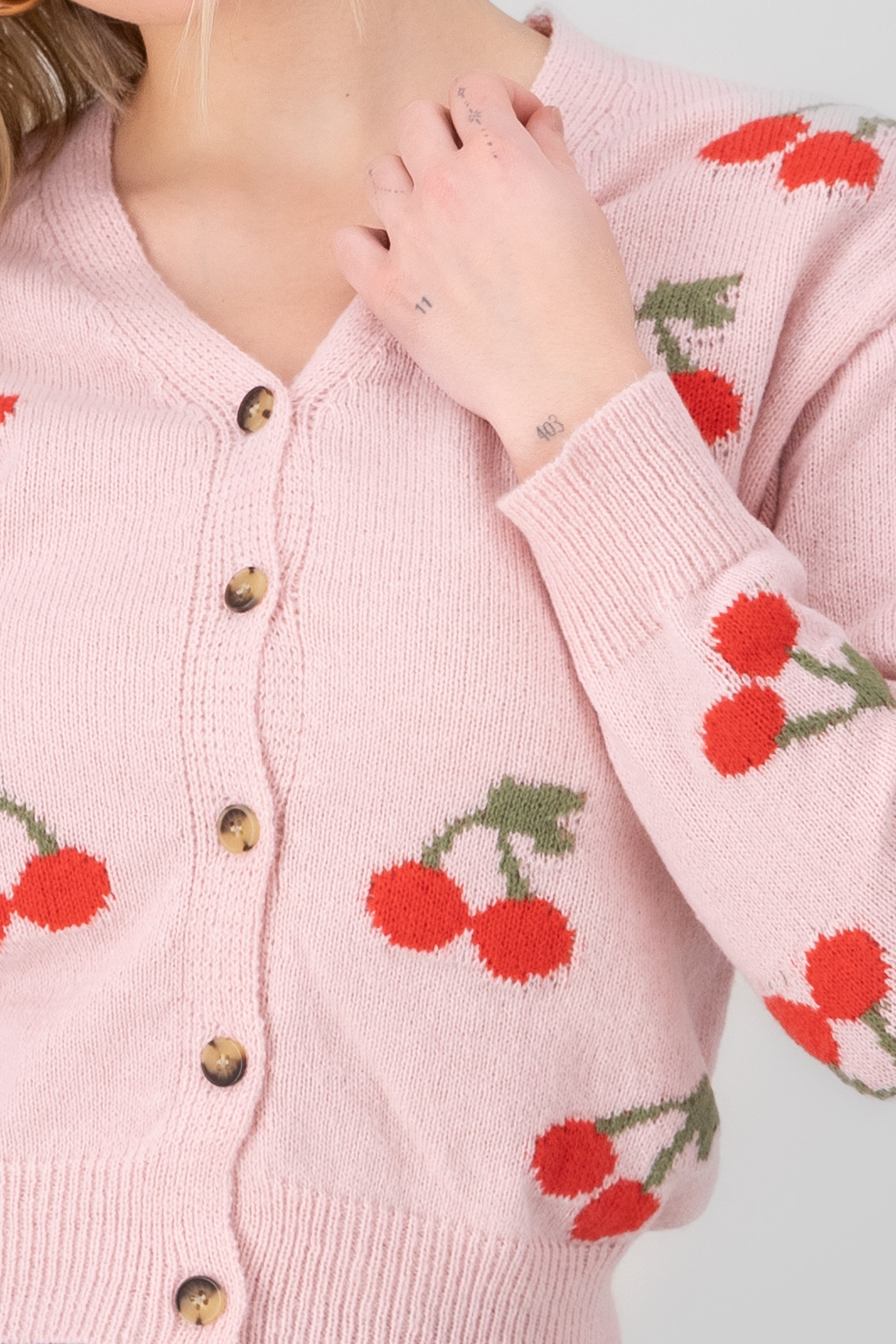 Cardigan Botones Detalle Cerezas ROSA COMBO