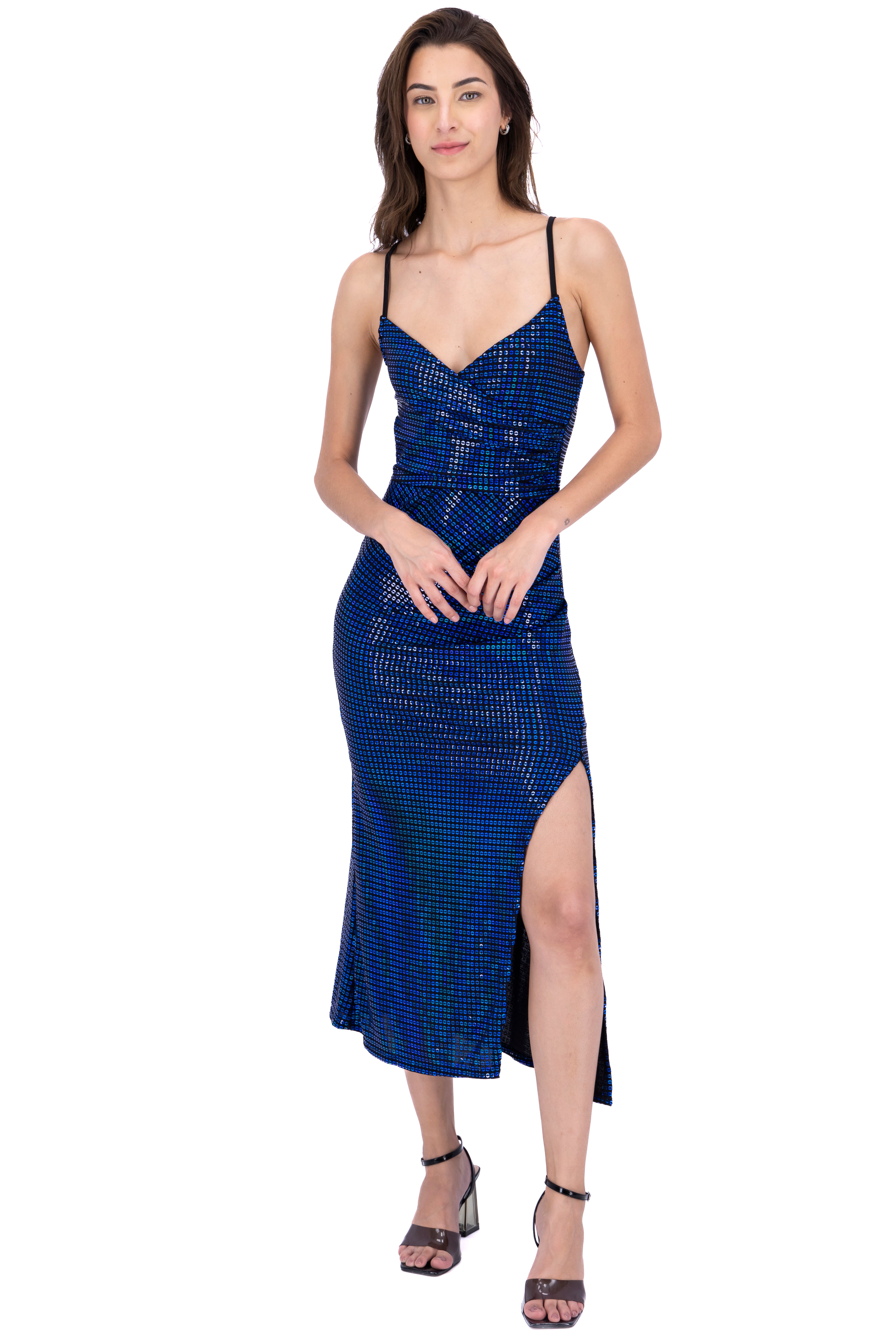 Vestido midi cruzado lentejuela