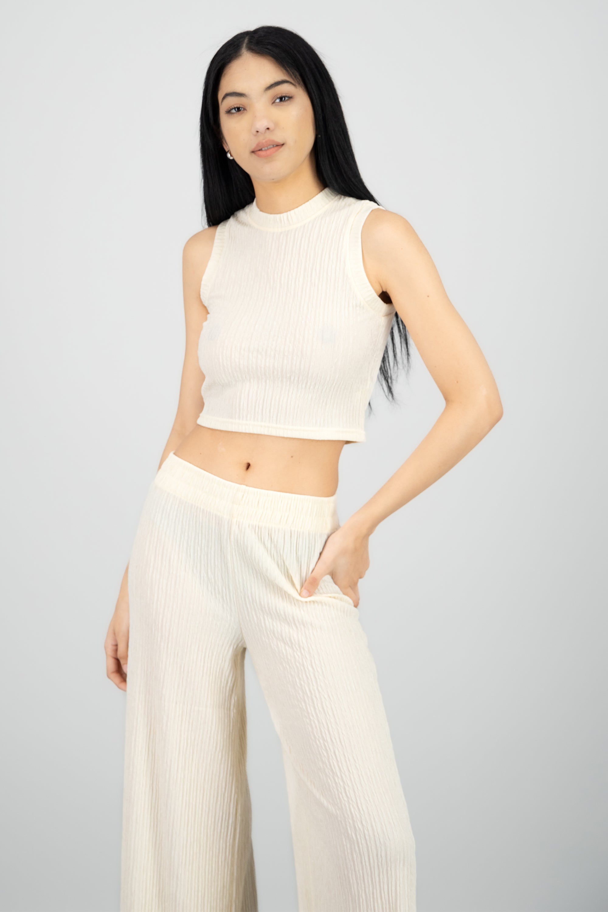 Top crop texturizado BLANCO