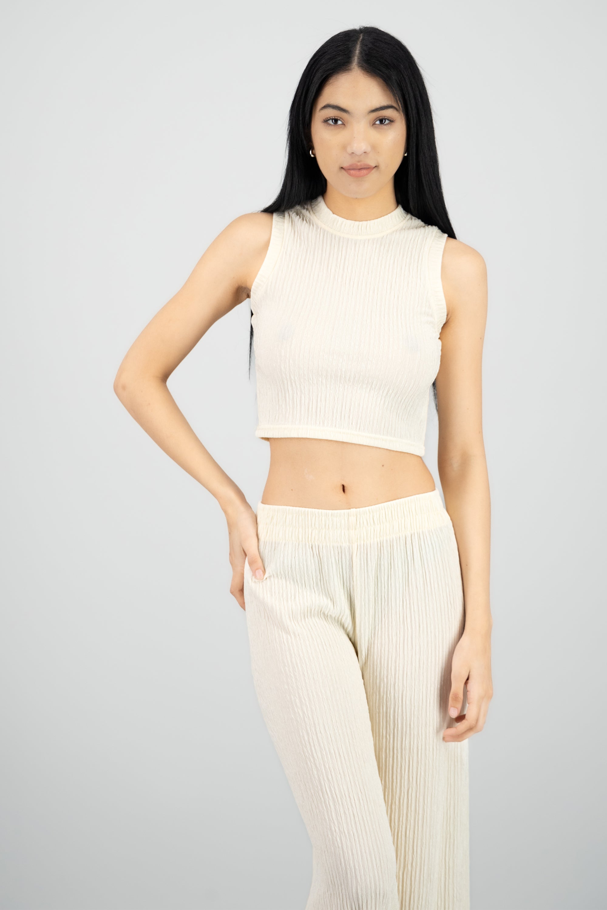 Top crop texturizado BLANCO