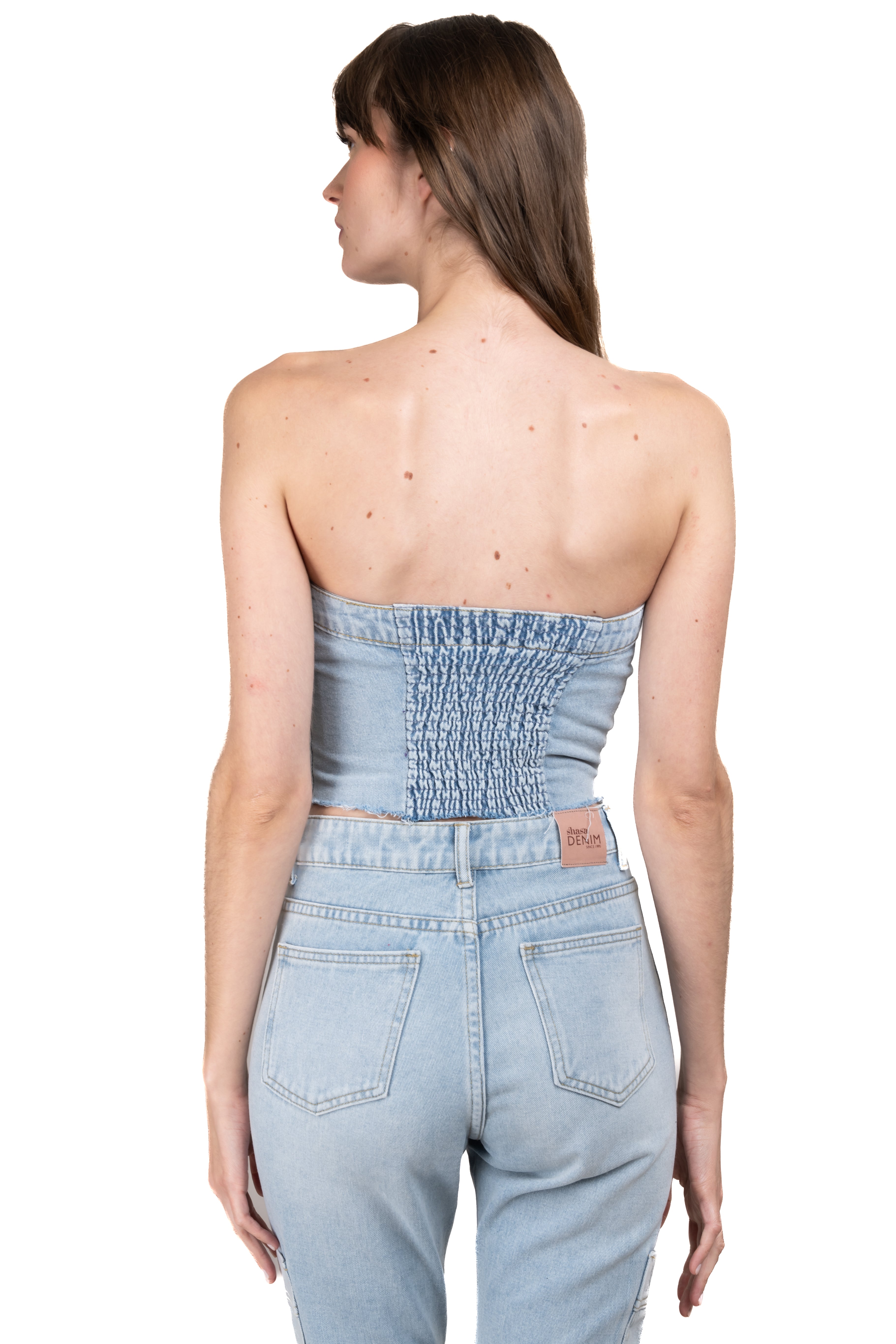 Top bustier denim strapless LIGHT WASH