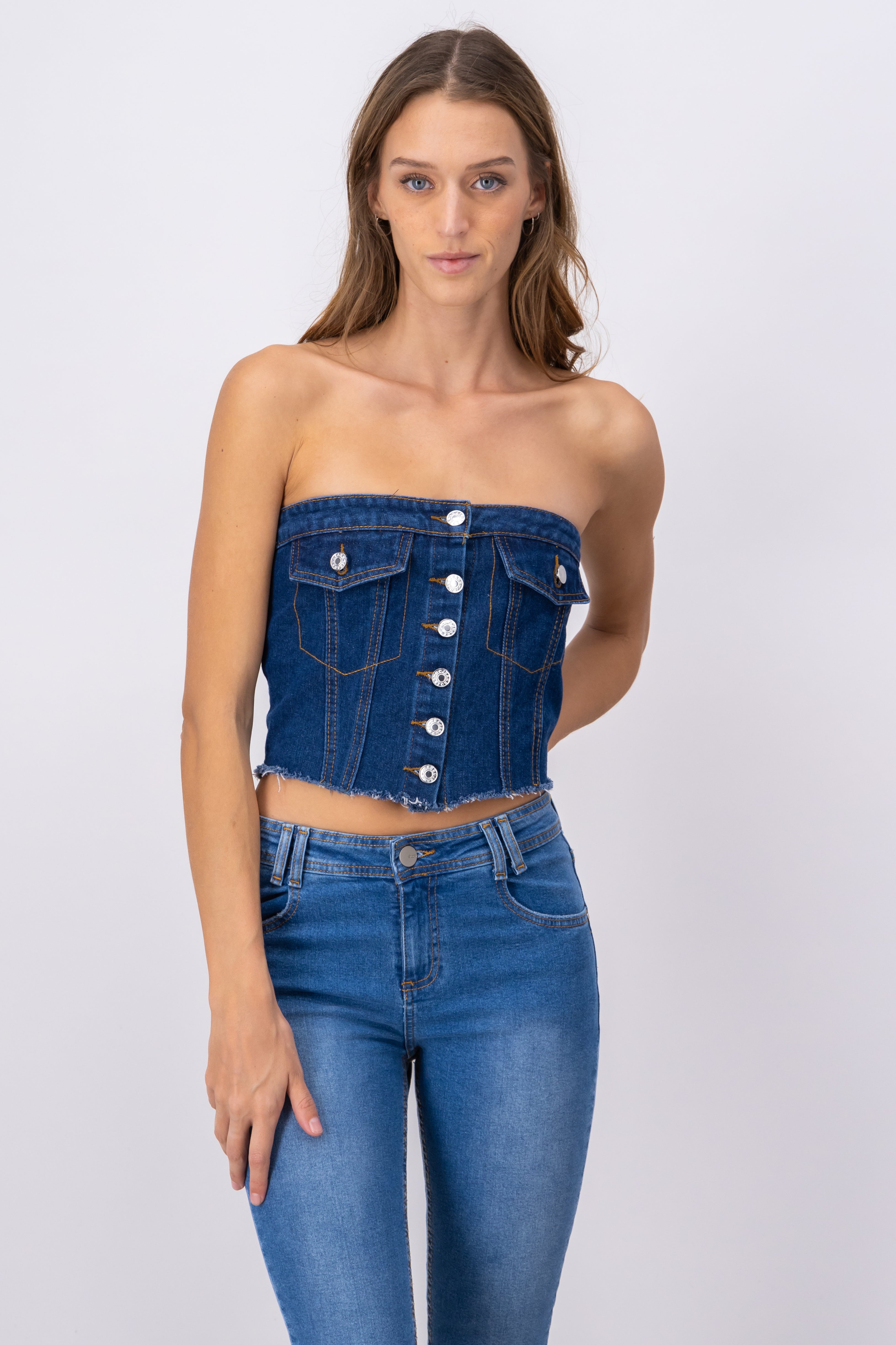 Top bustier denim strapless MEDIUM WASH