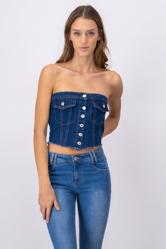 Top bustier denim strapless