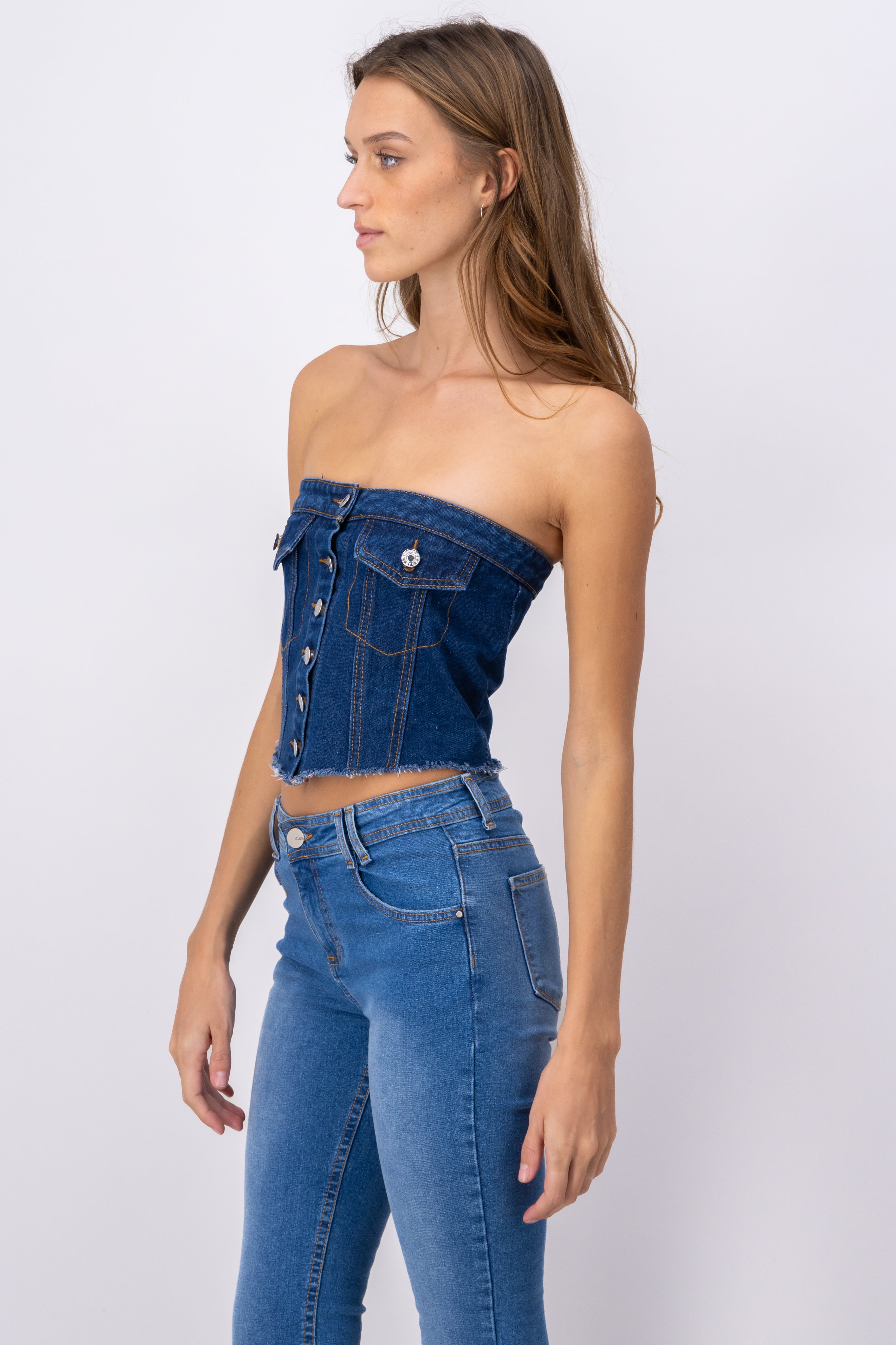 Top bustier denim strapless MEDIUM WASH