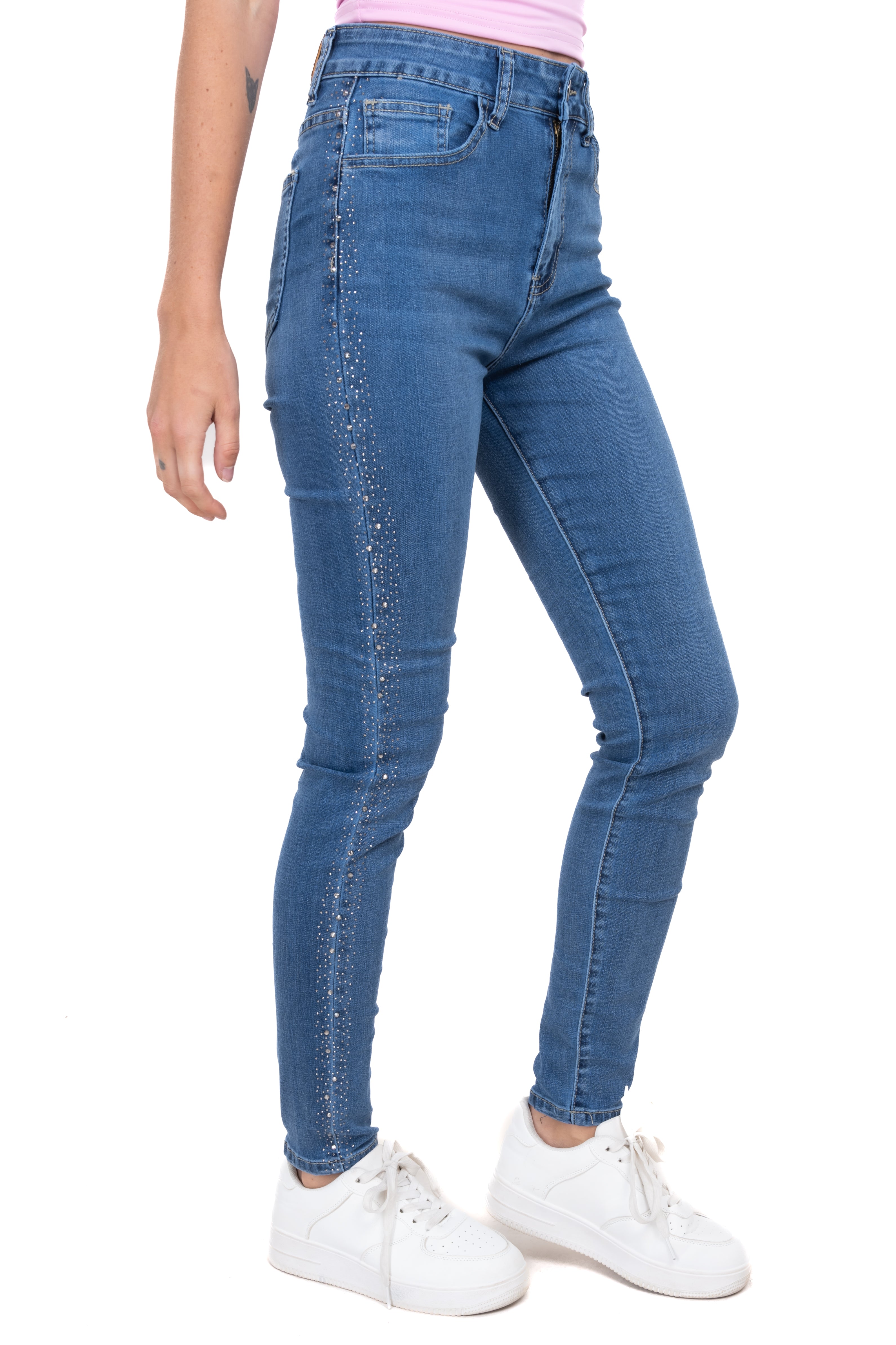 Jeans skinny brillos laterales MEDIUM WASH