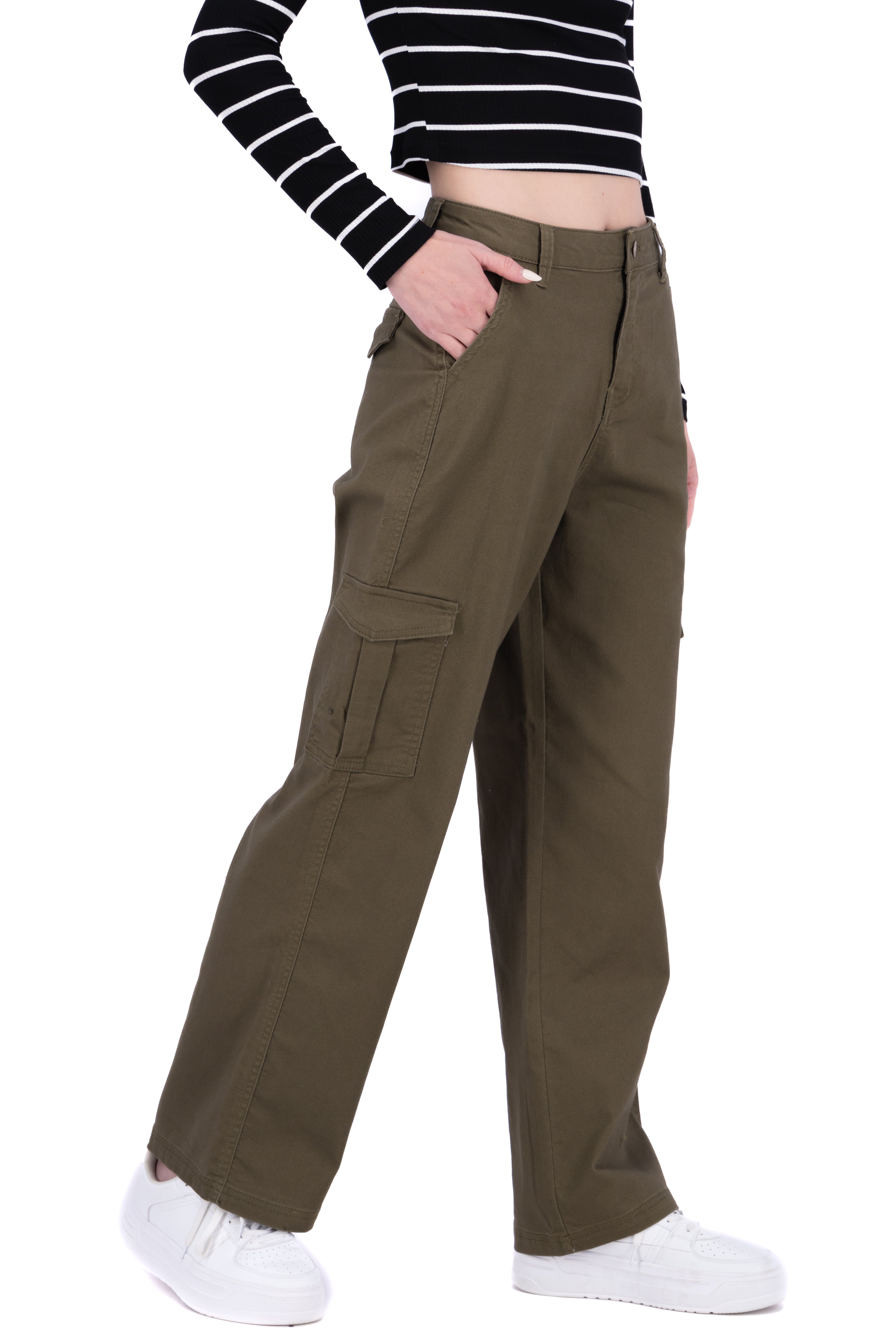 Jeans cargo doble bolsa liso OLIVO
