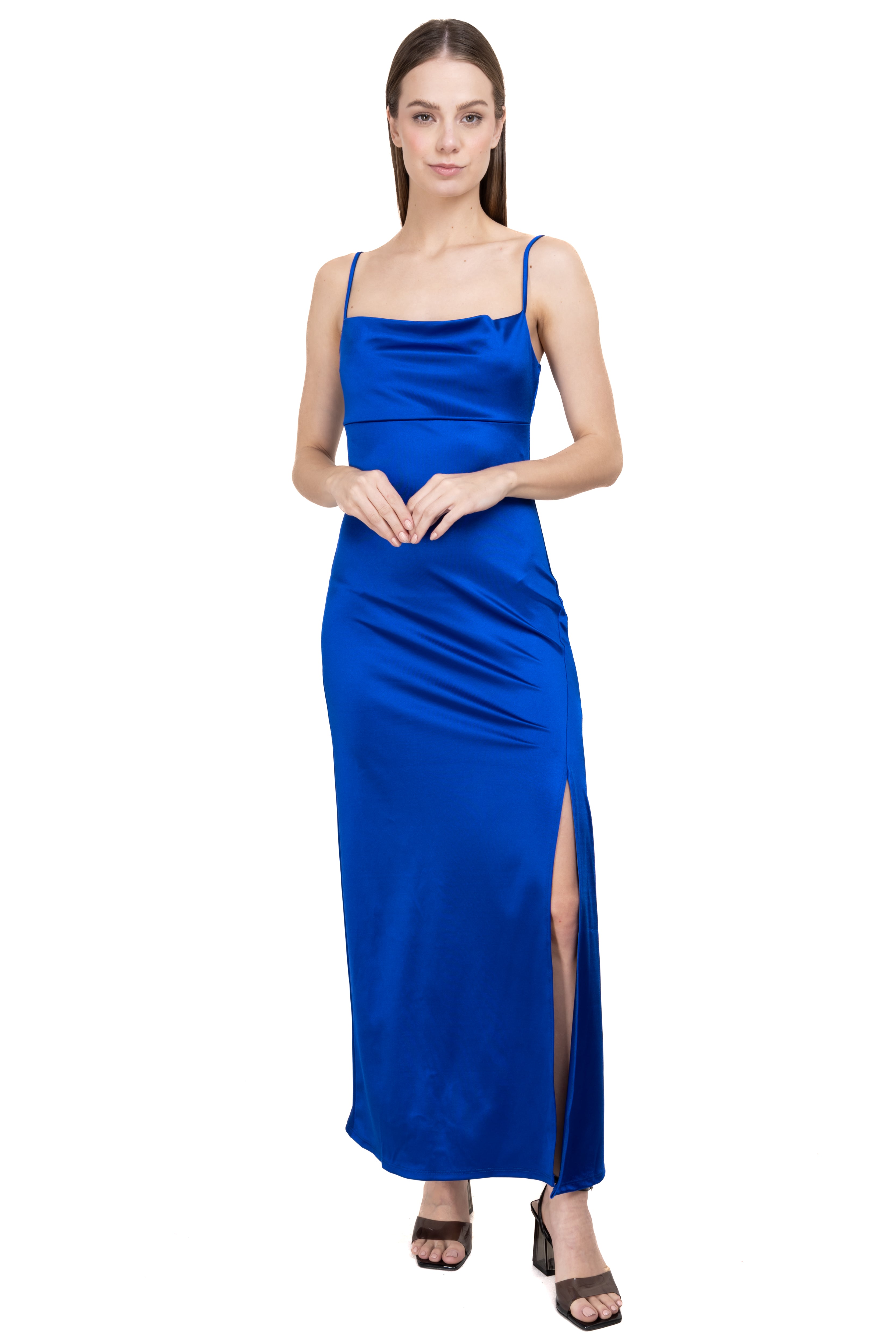 Vestido maxi escote cascada AZUL REY