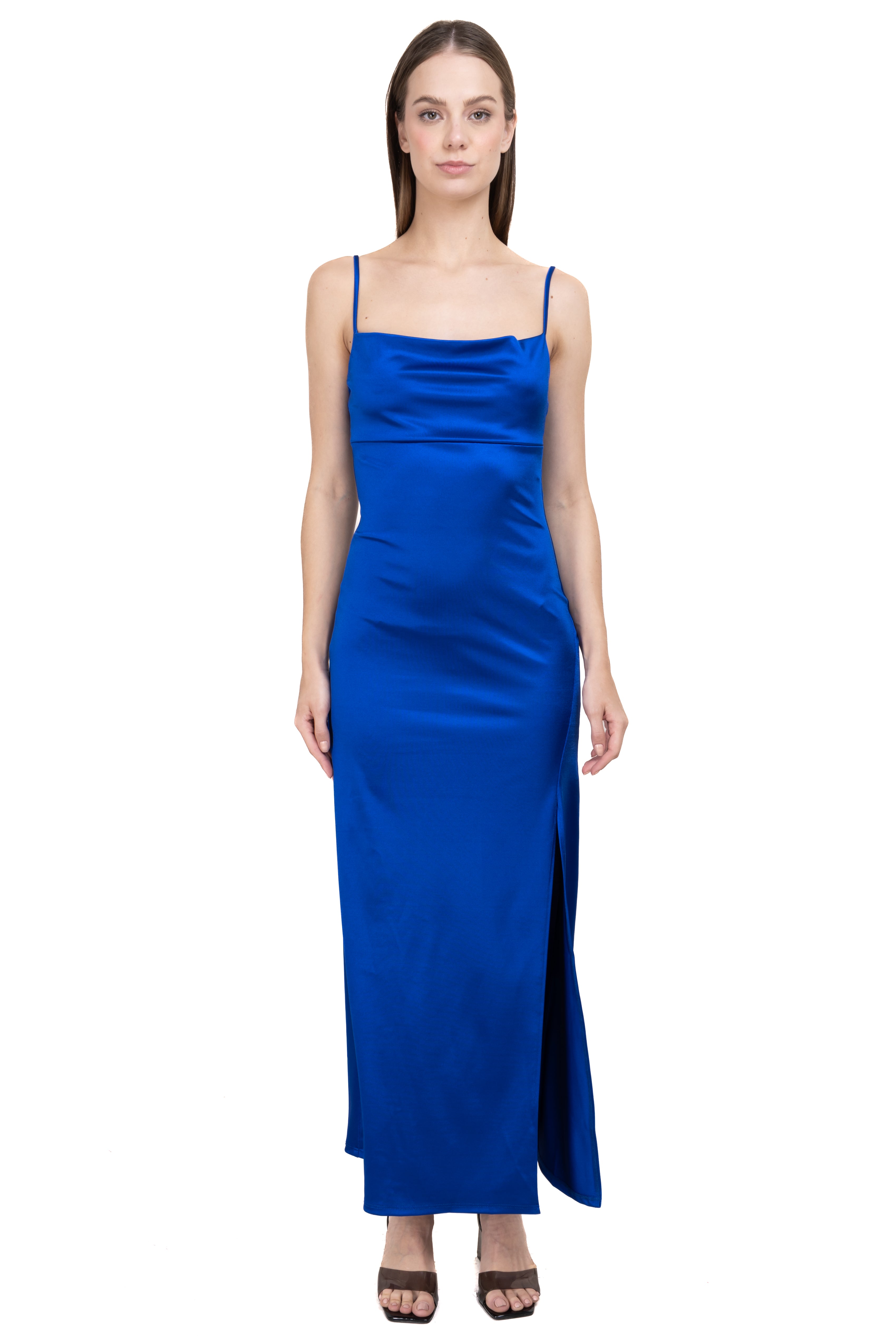 Vestido maxi escote cascada AZUL REY