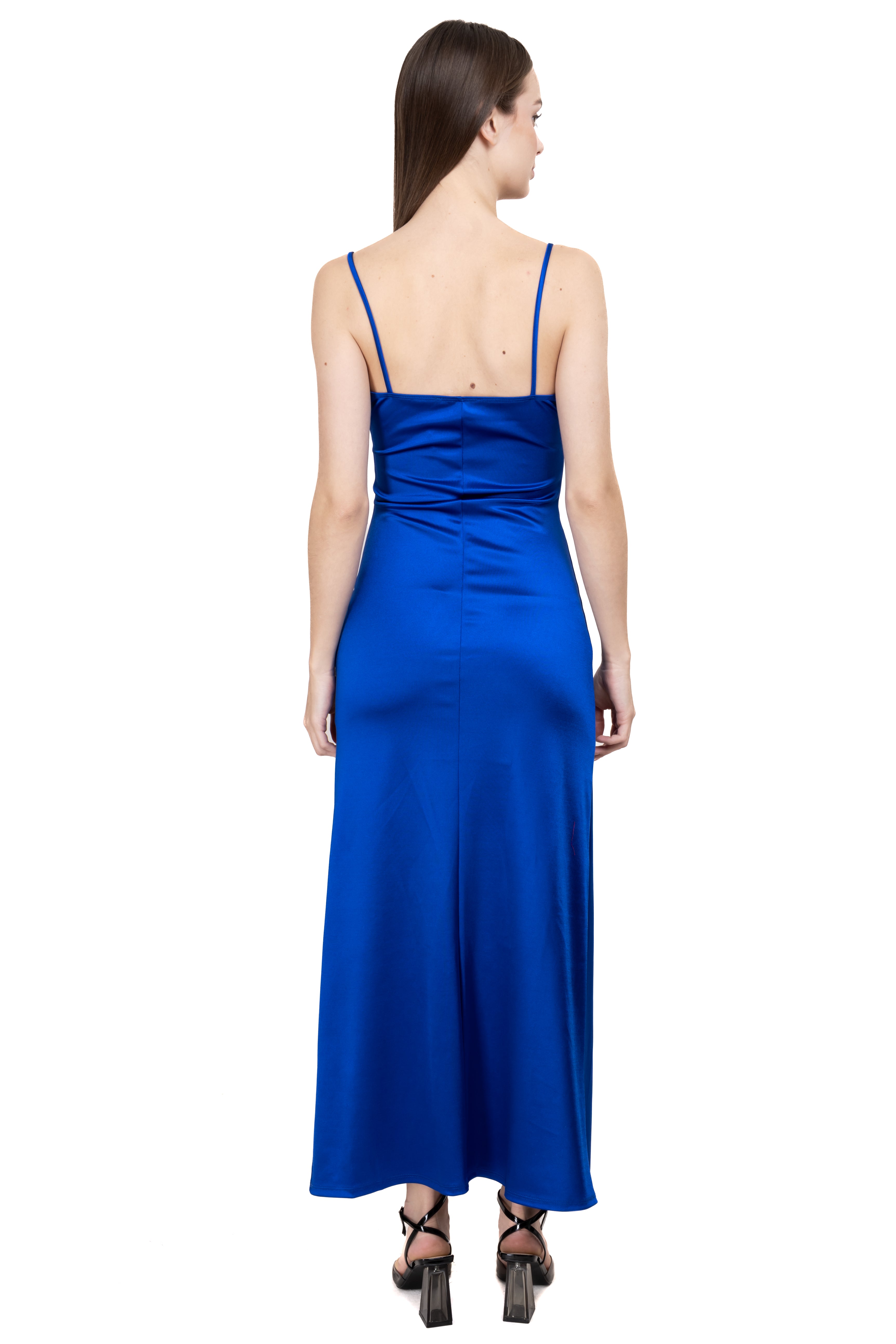 Vestido maxi escote cascada AZUL REY