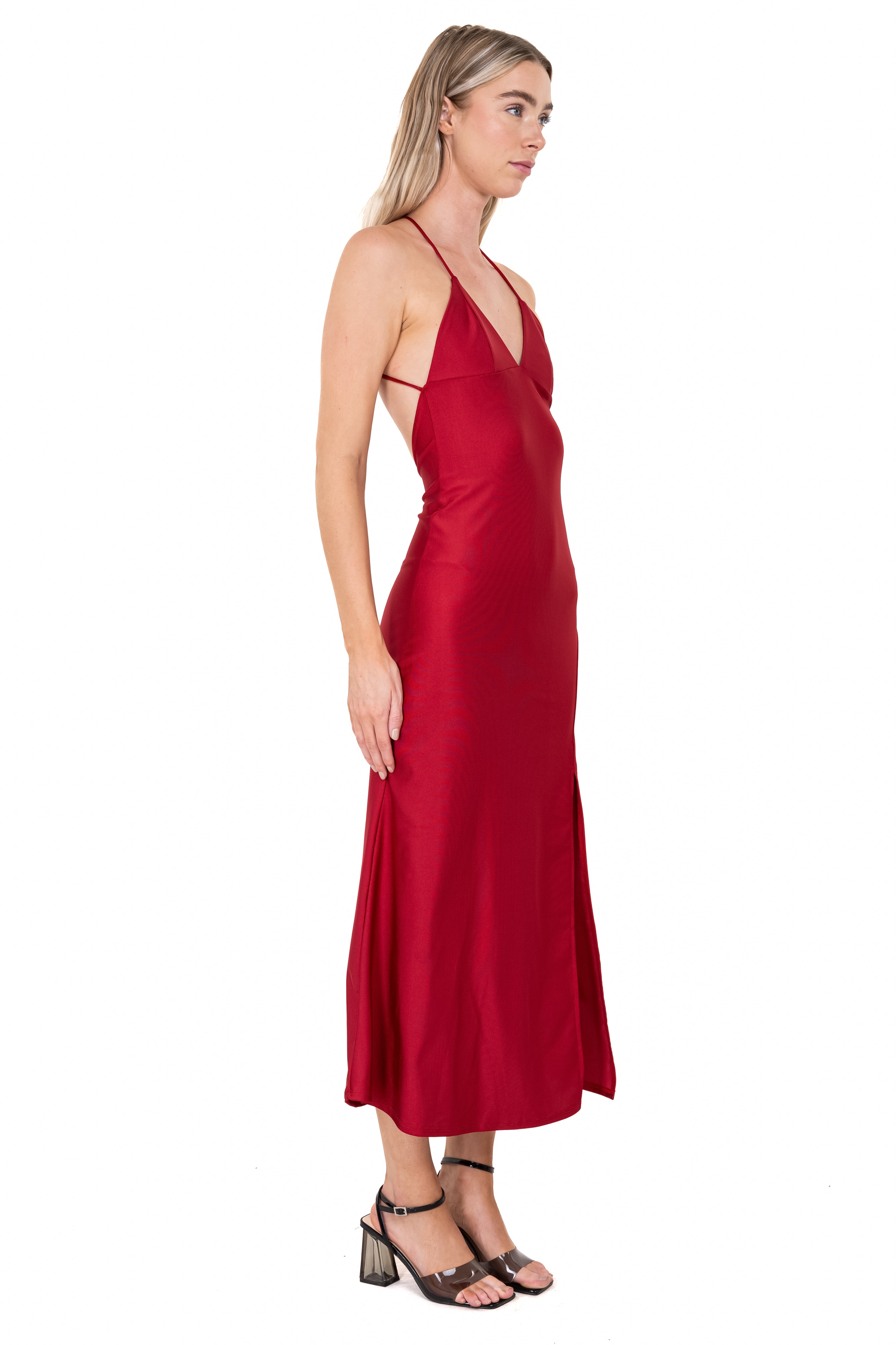 Vestido midi abertura copas ROJO