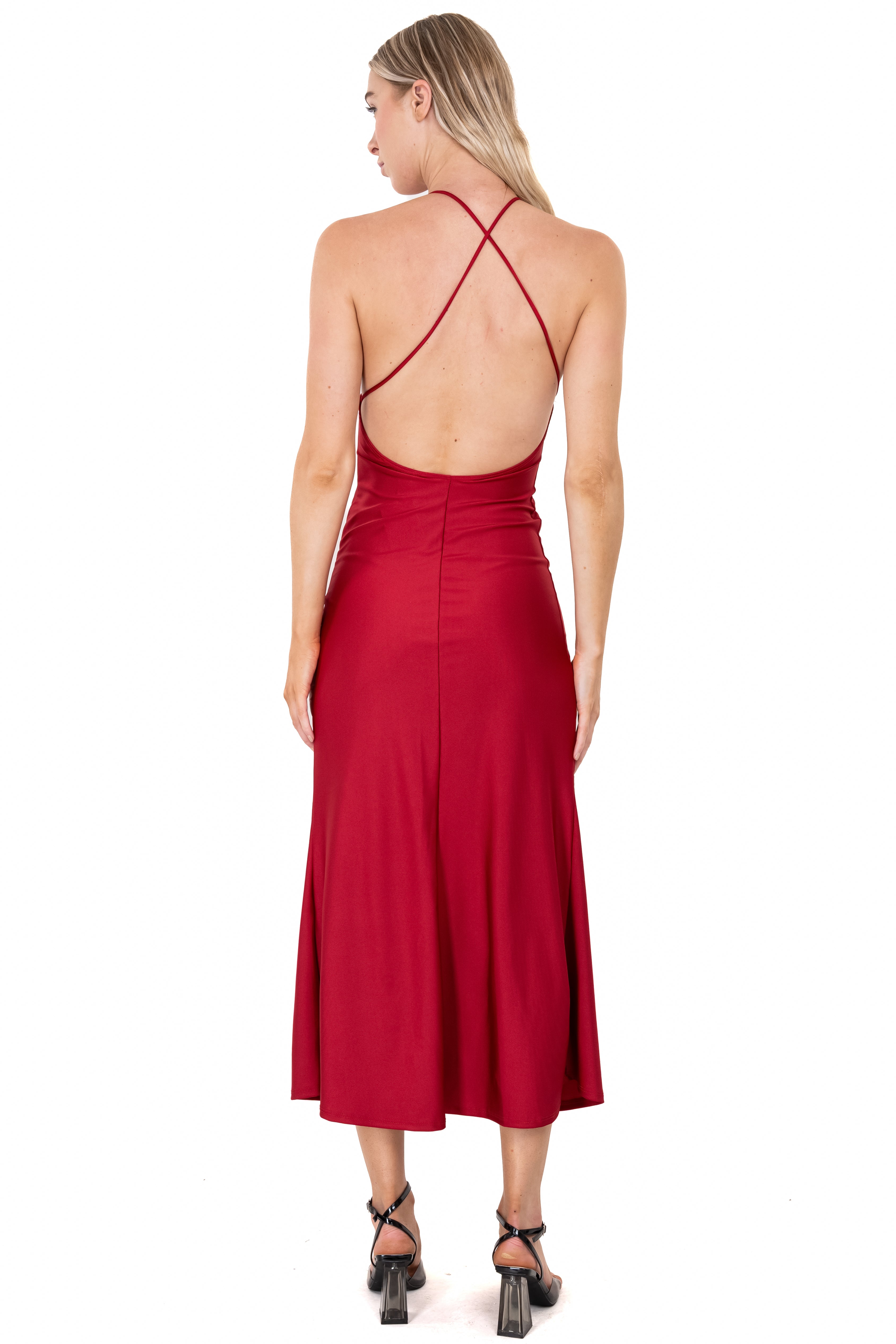 Vestido midi abertura copas ROJO