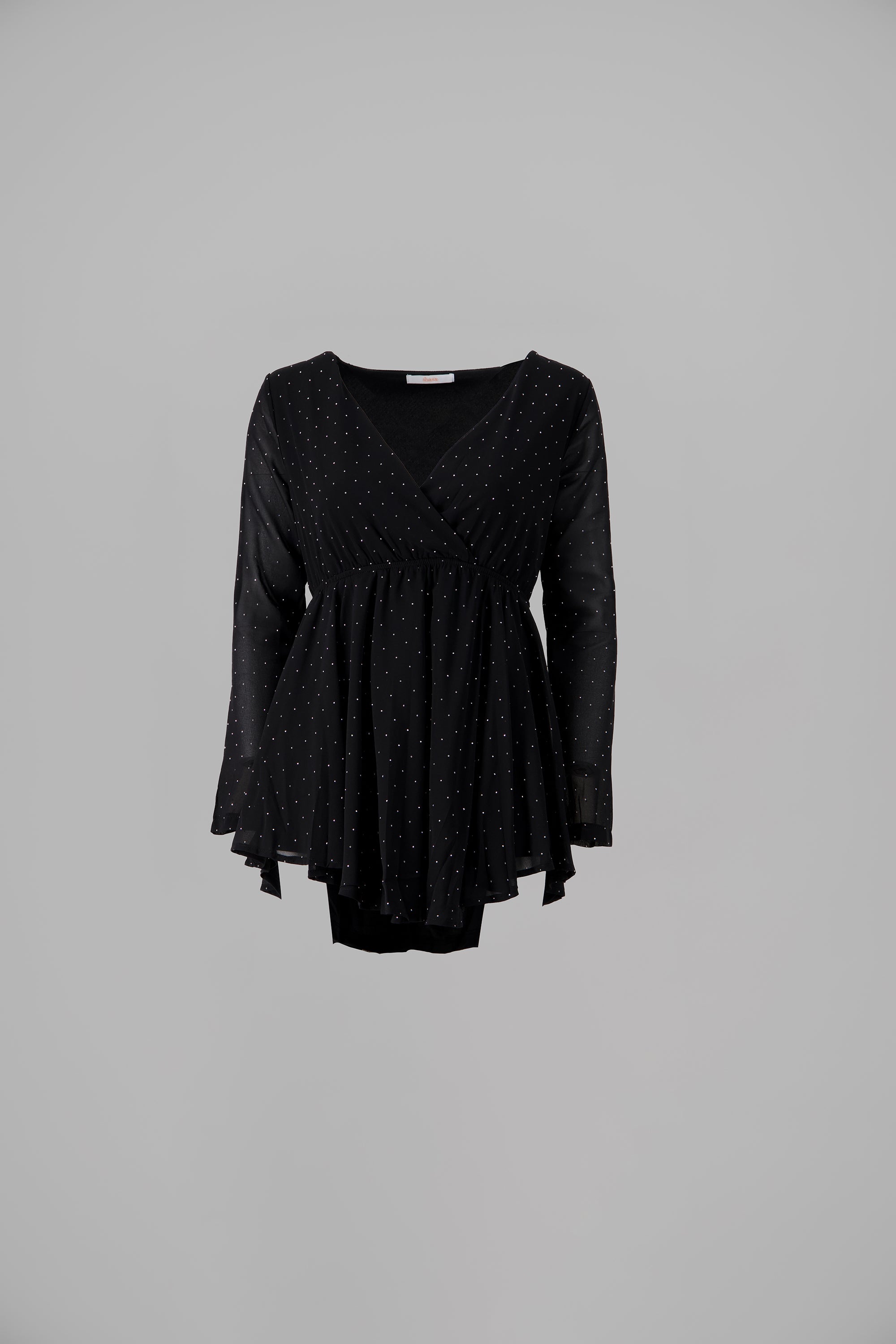 Vestido mini manga larga brillos