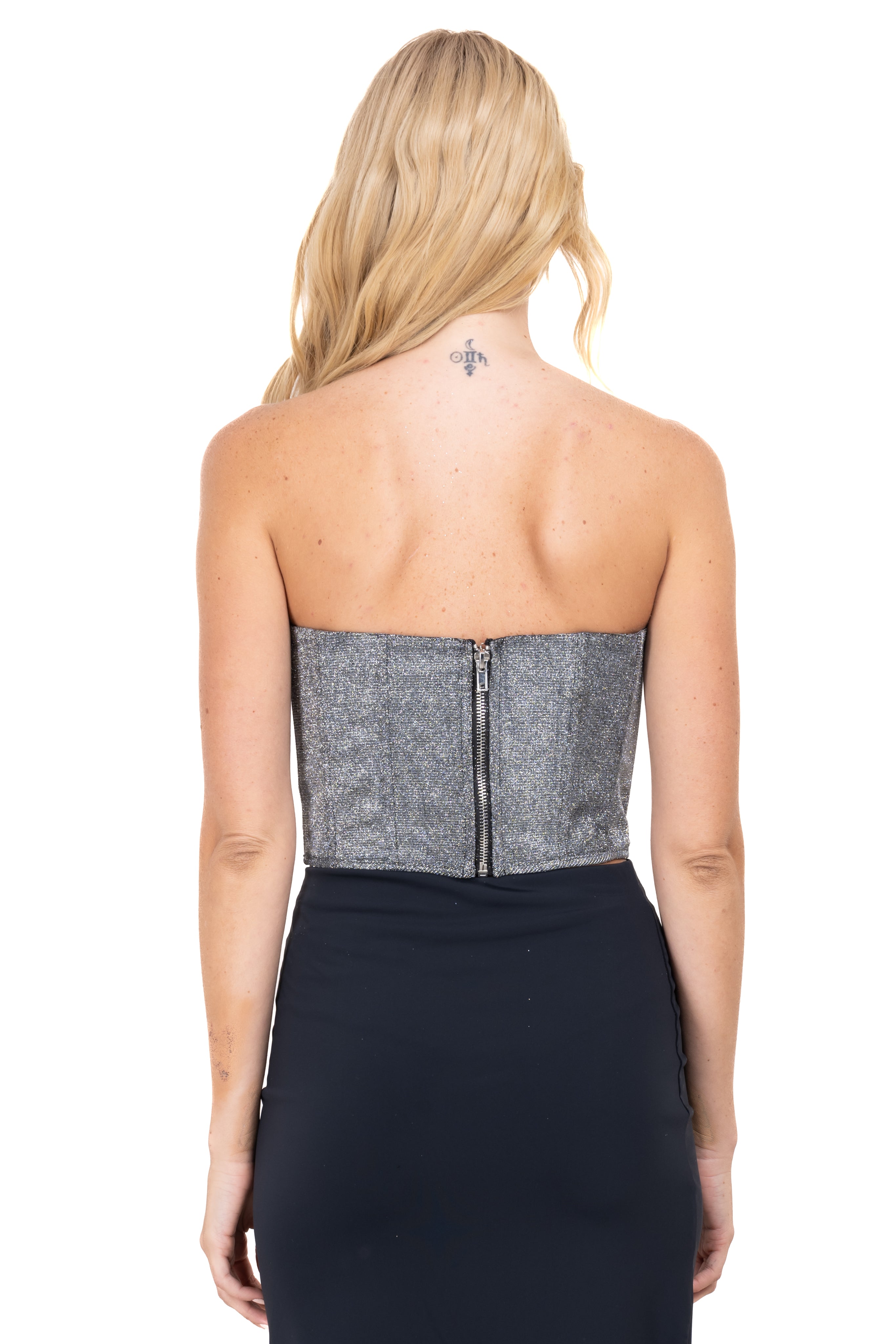 Top strapless copas brillos PLATA