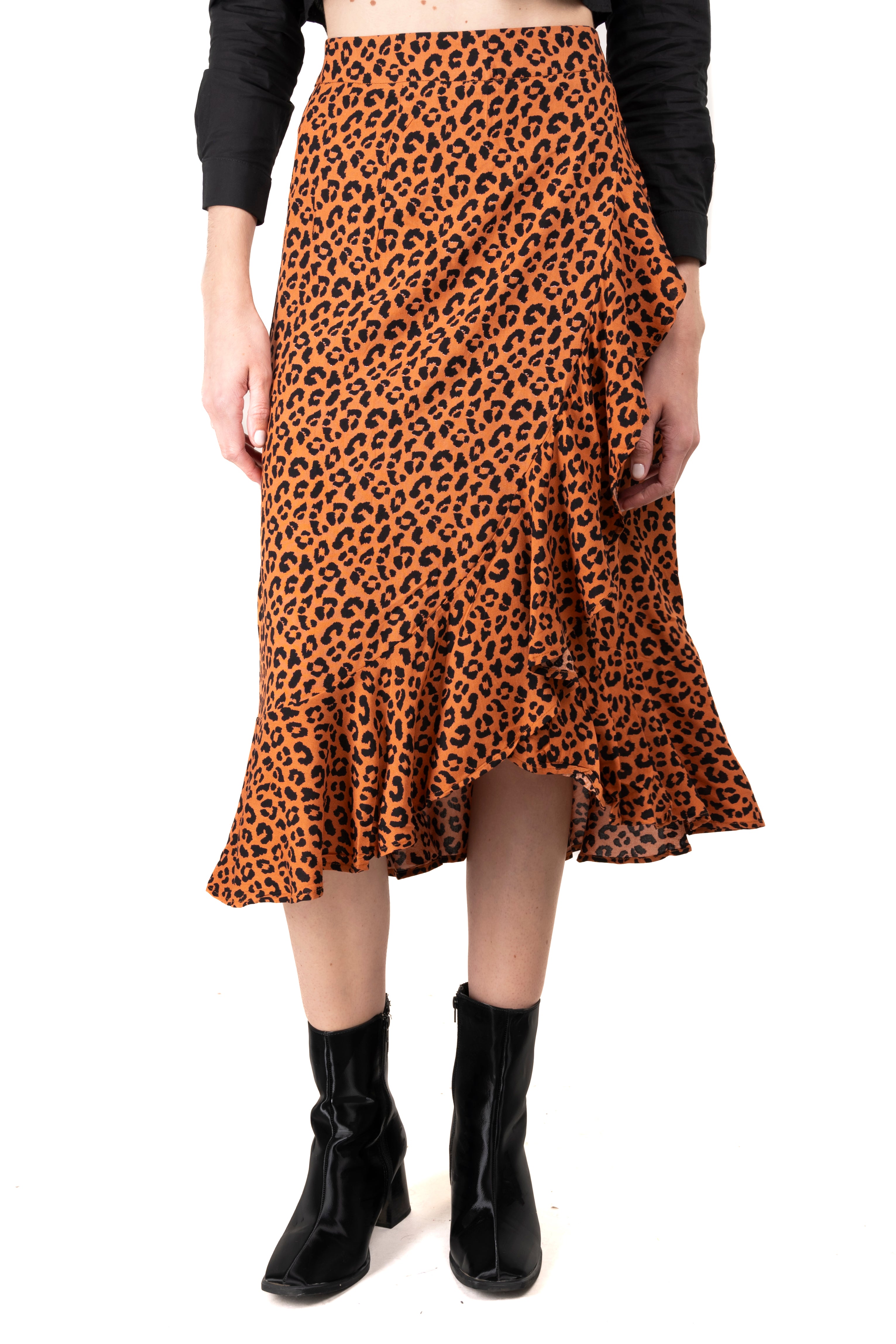 Falda midi animal print olanes LADRILLO