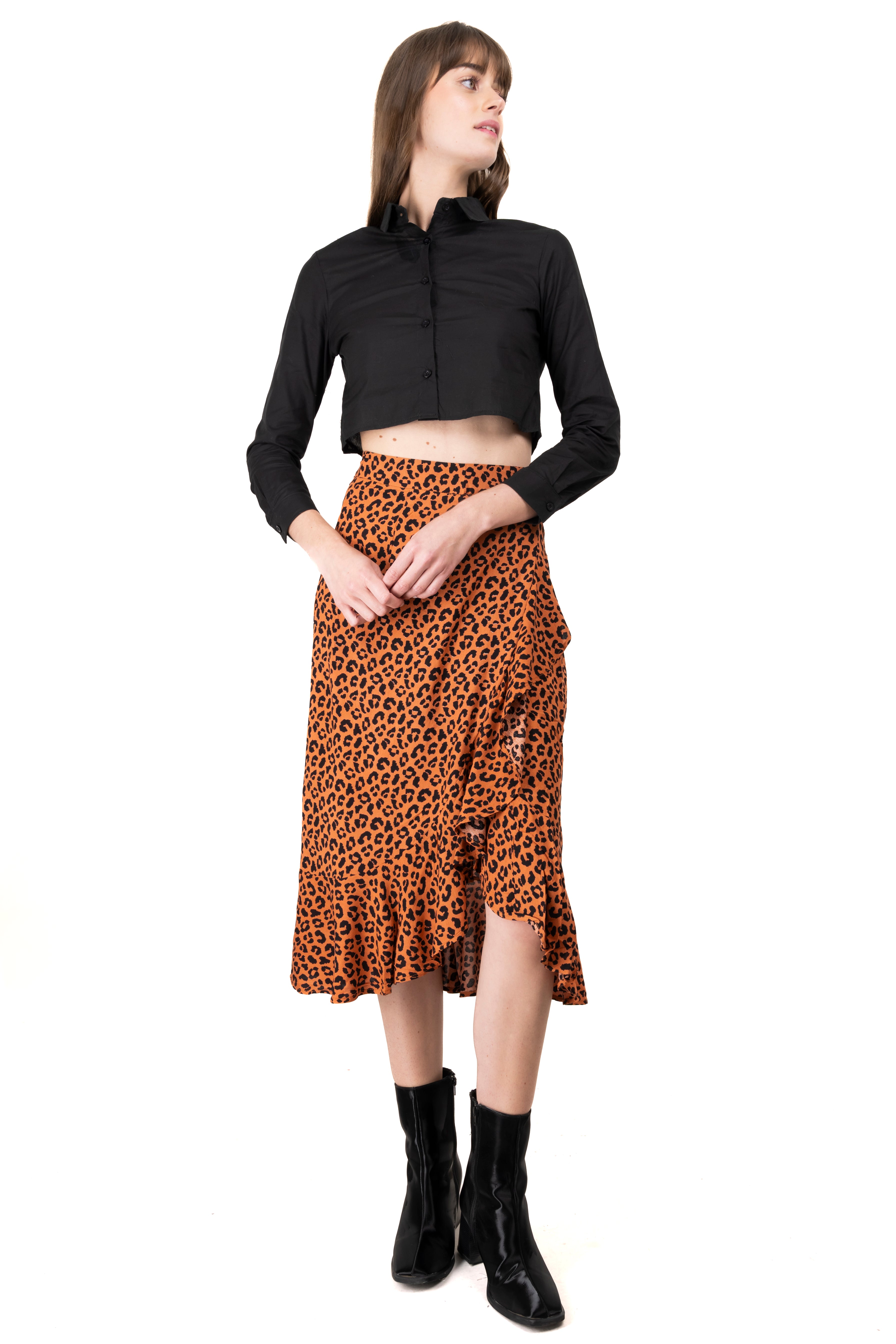 Falda midi animal print olanes LADRILLO