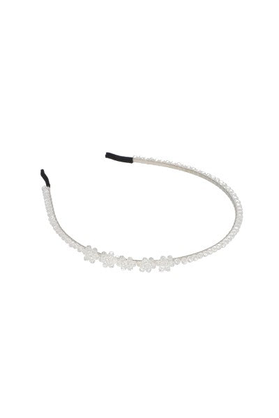 Diadema delgada brillos flores BLANCO