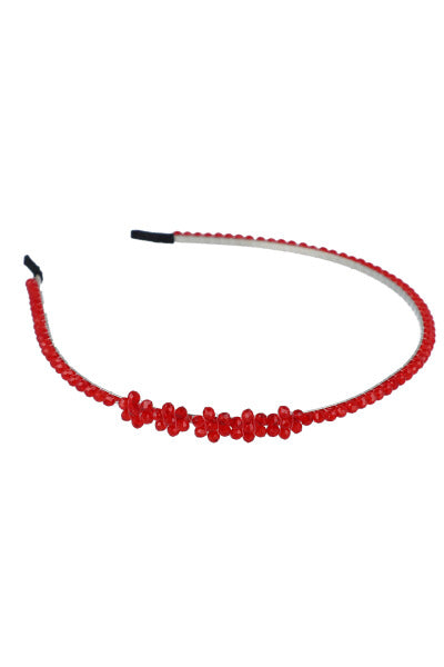 Diadema delgada brillos flores ROJO