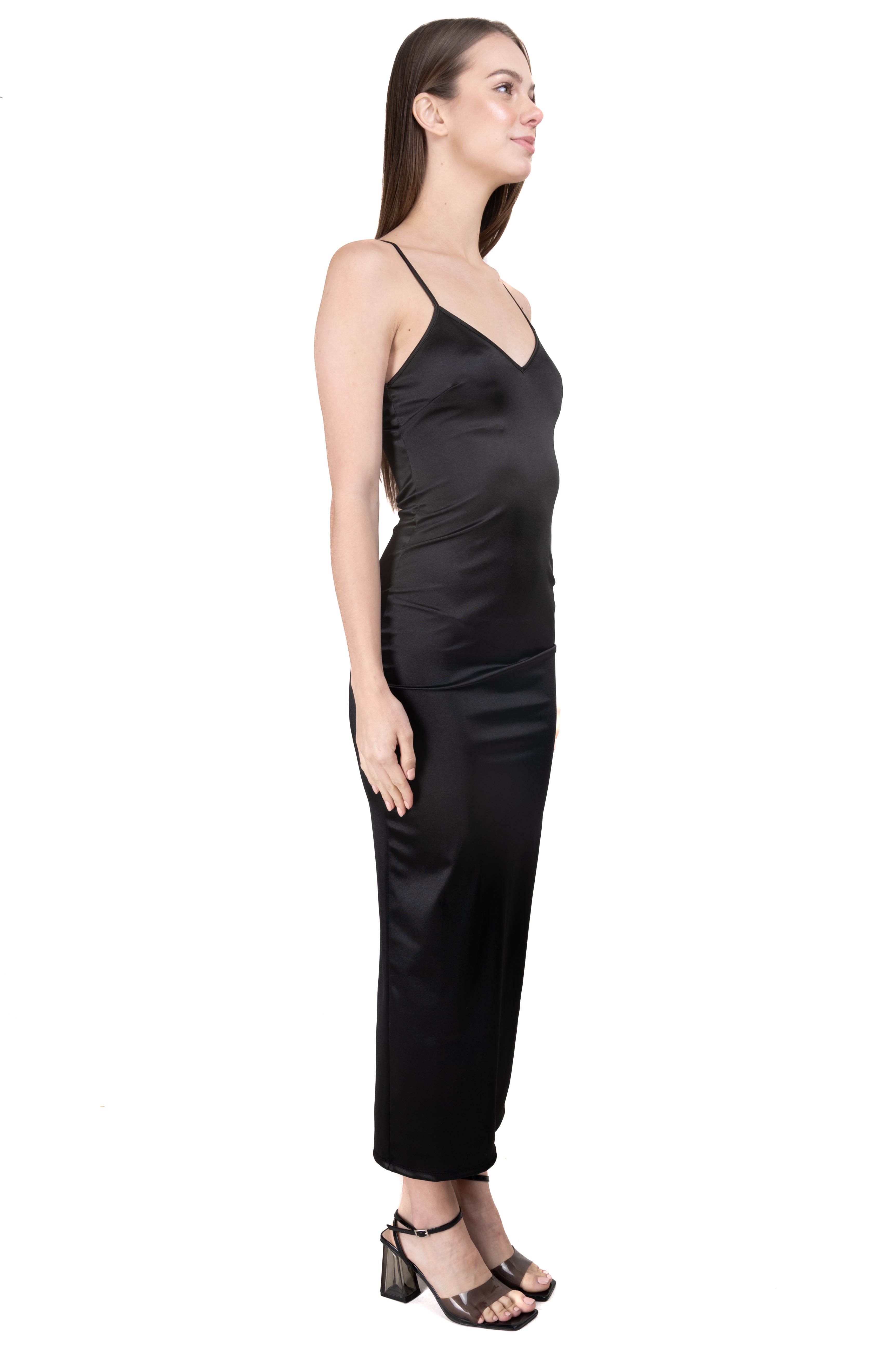 Vestido maxi bodycon satín NEGRO