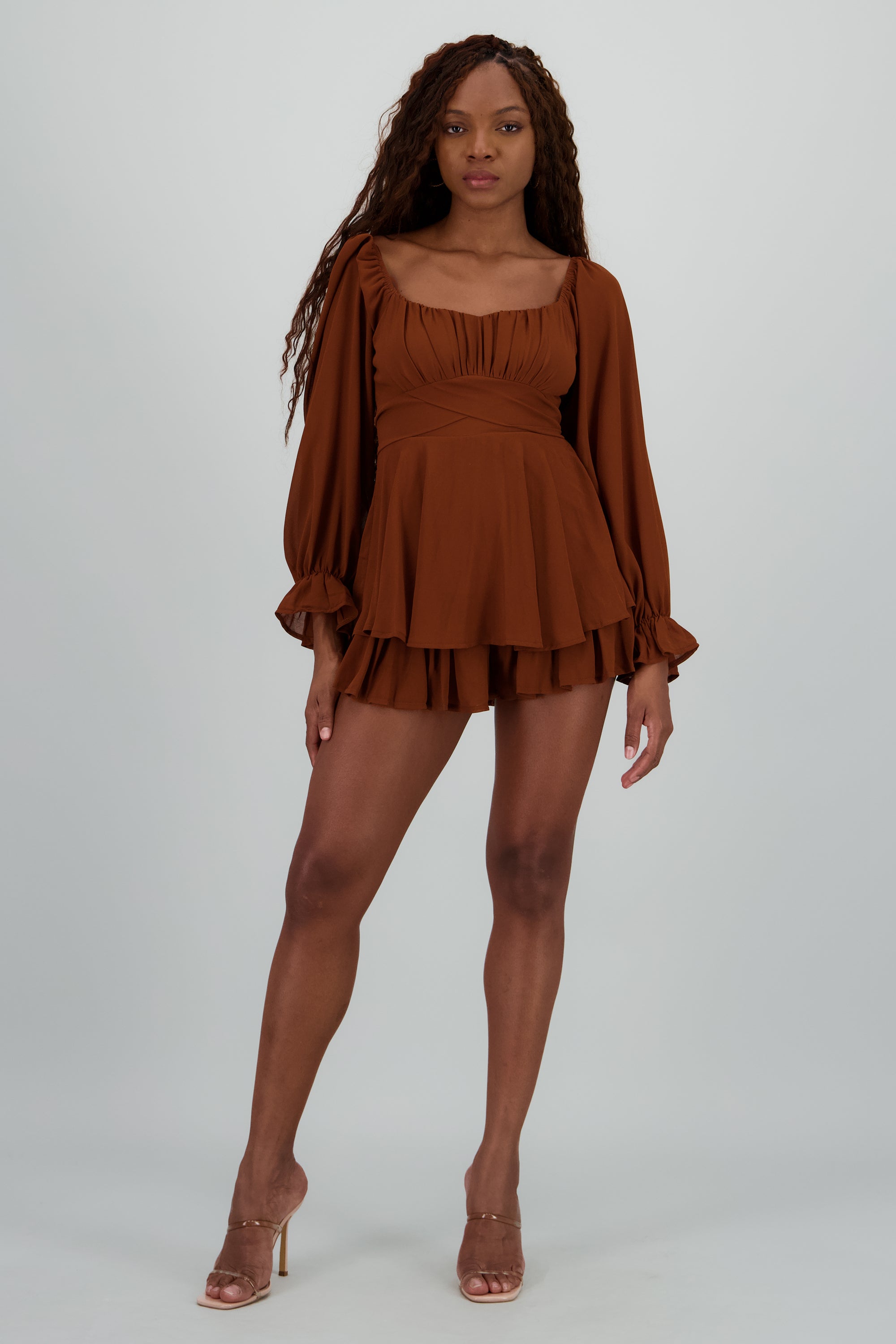 Romper mini manga larga mesh CHOCOLATE