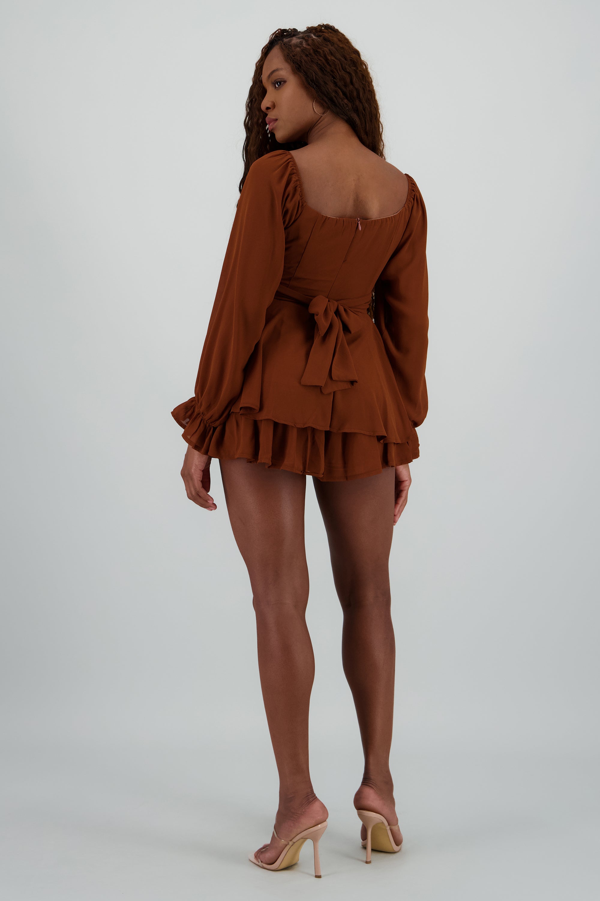 Romper mini manga larga mesh CHOCOLATE