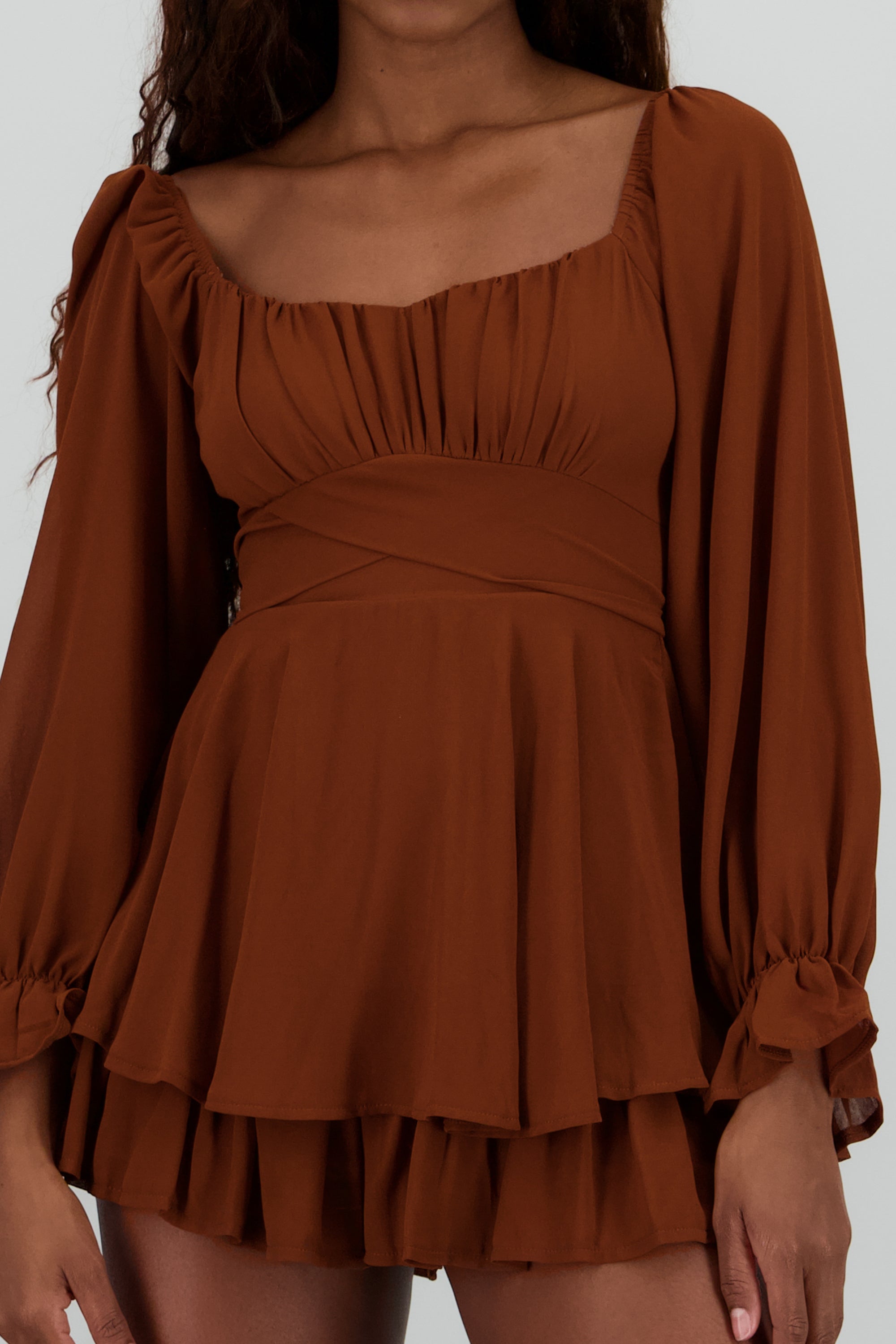 Romper mini manga larga mesh CHOCOLATE