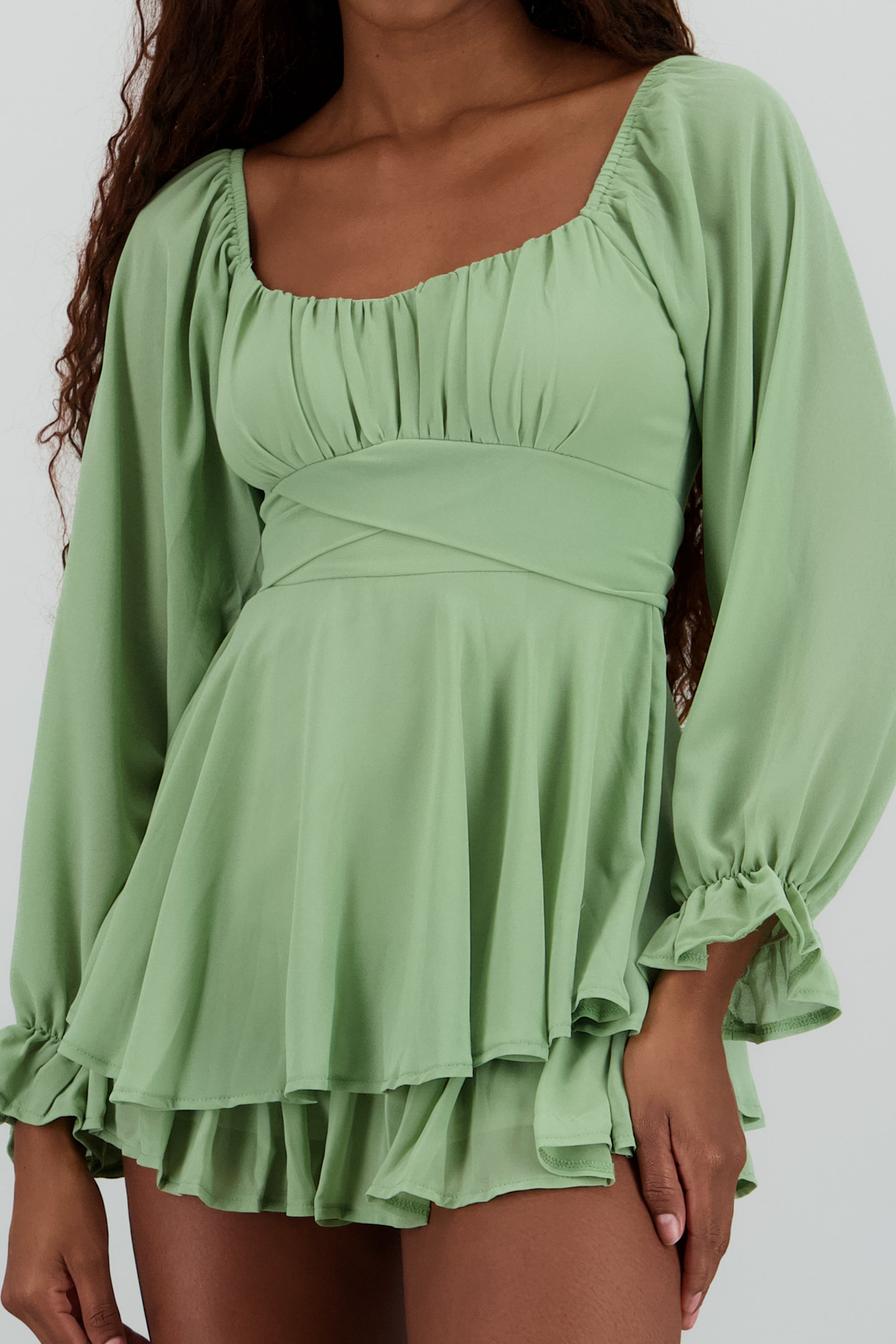 Romper mini manga larga mesh SAGE
