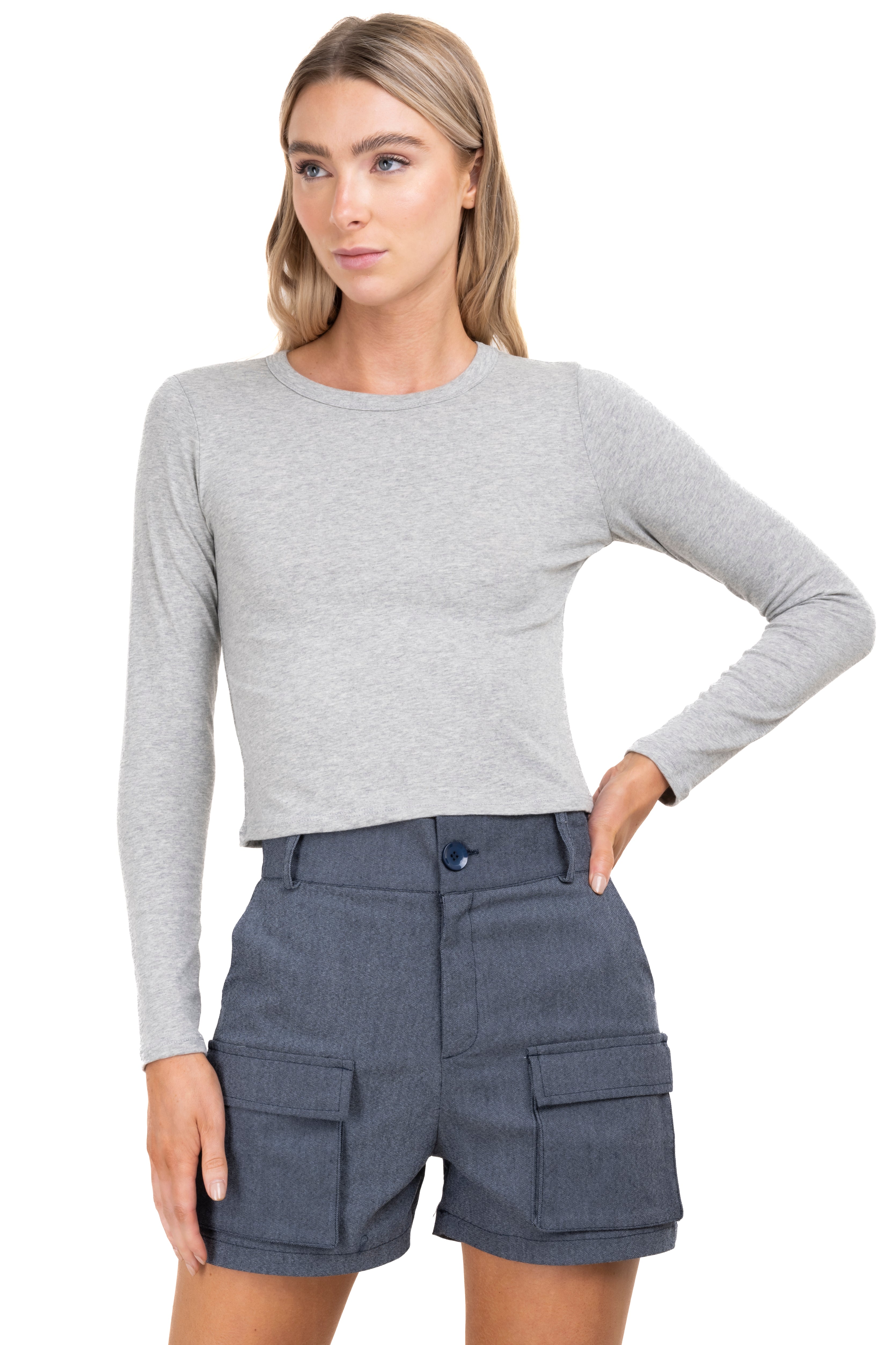 Top manga larga liso GRIS JASPE