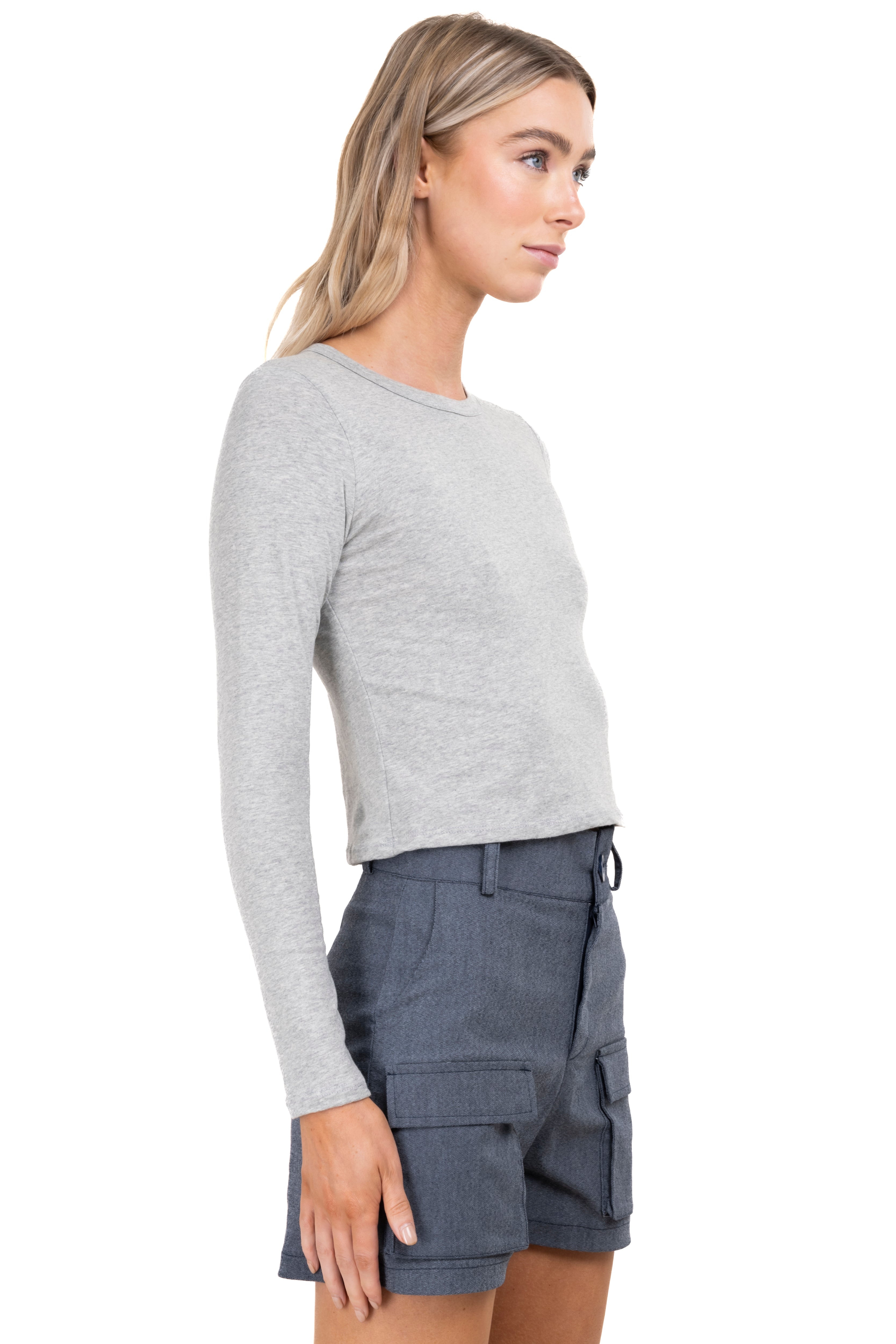 Top manga larga liso GRIS JASPE