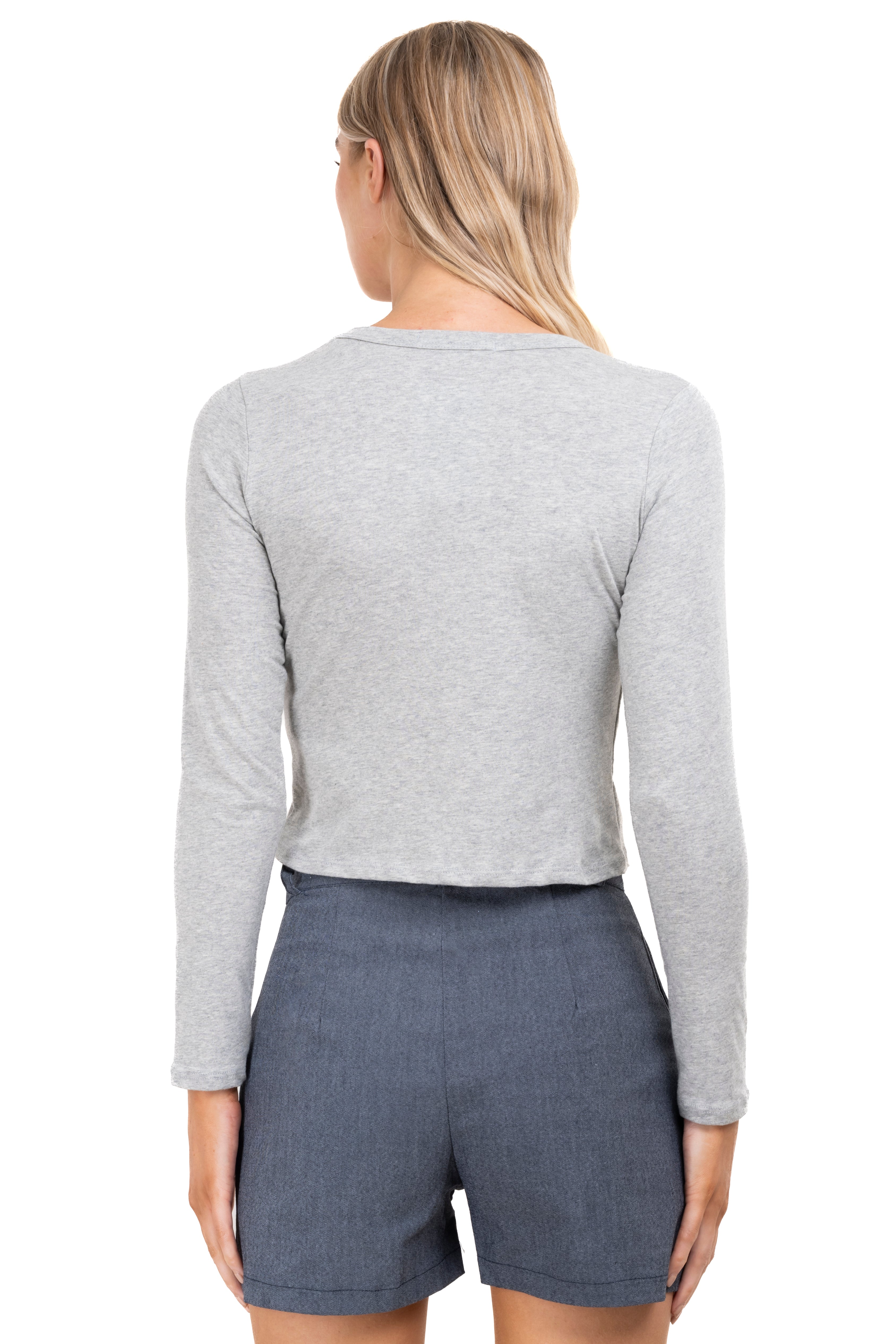 Top manga larga liso GRIS JASPE