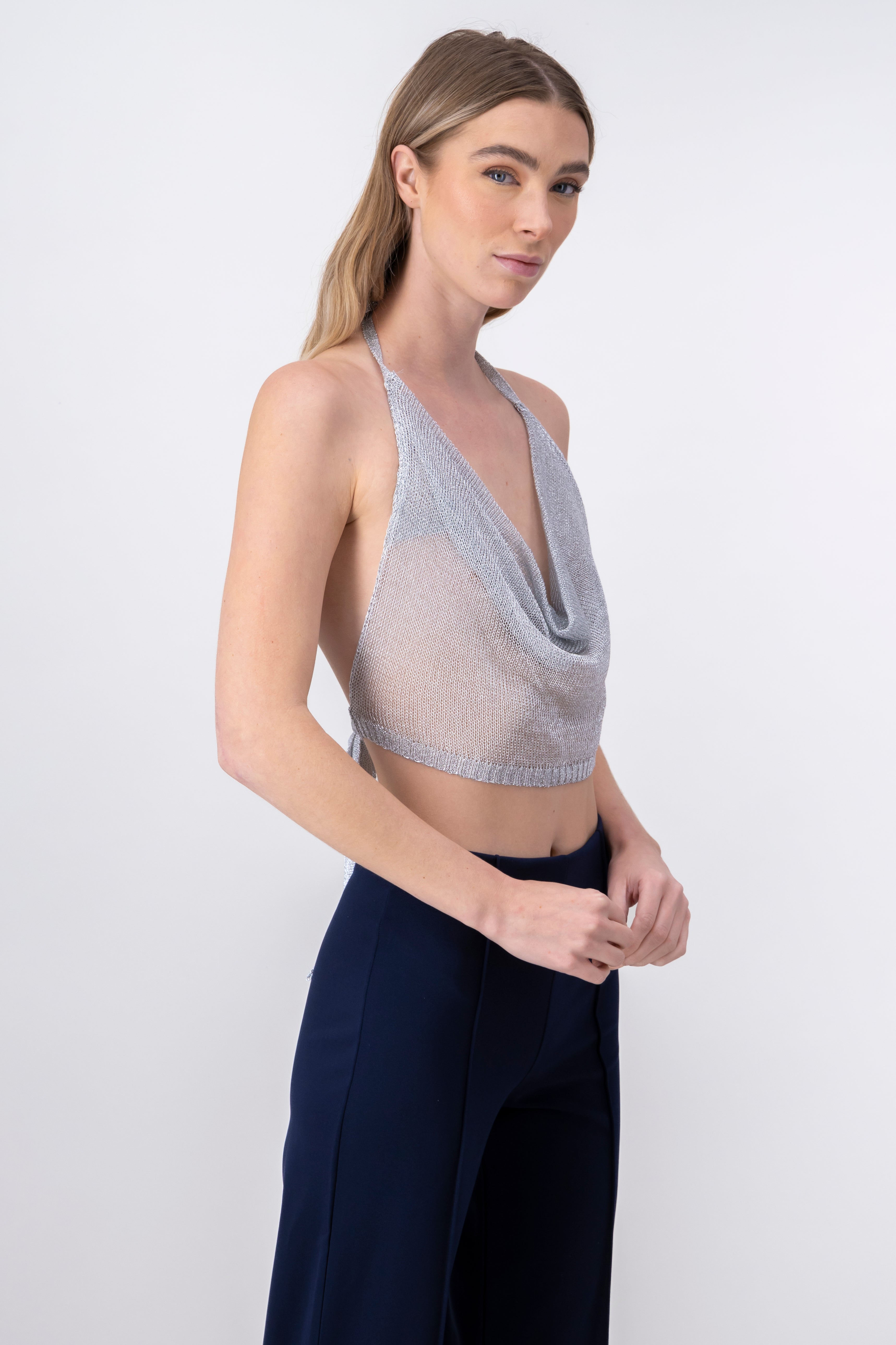 Top halter tejido brillos PLATA