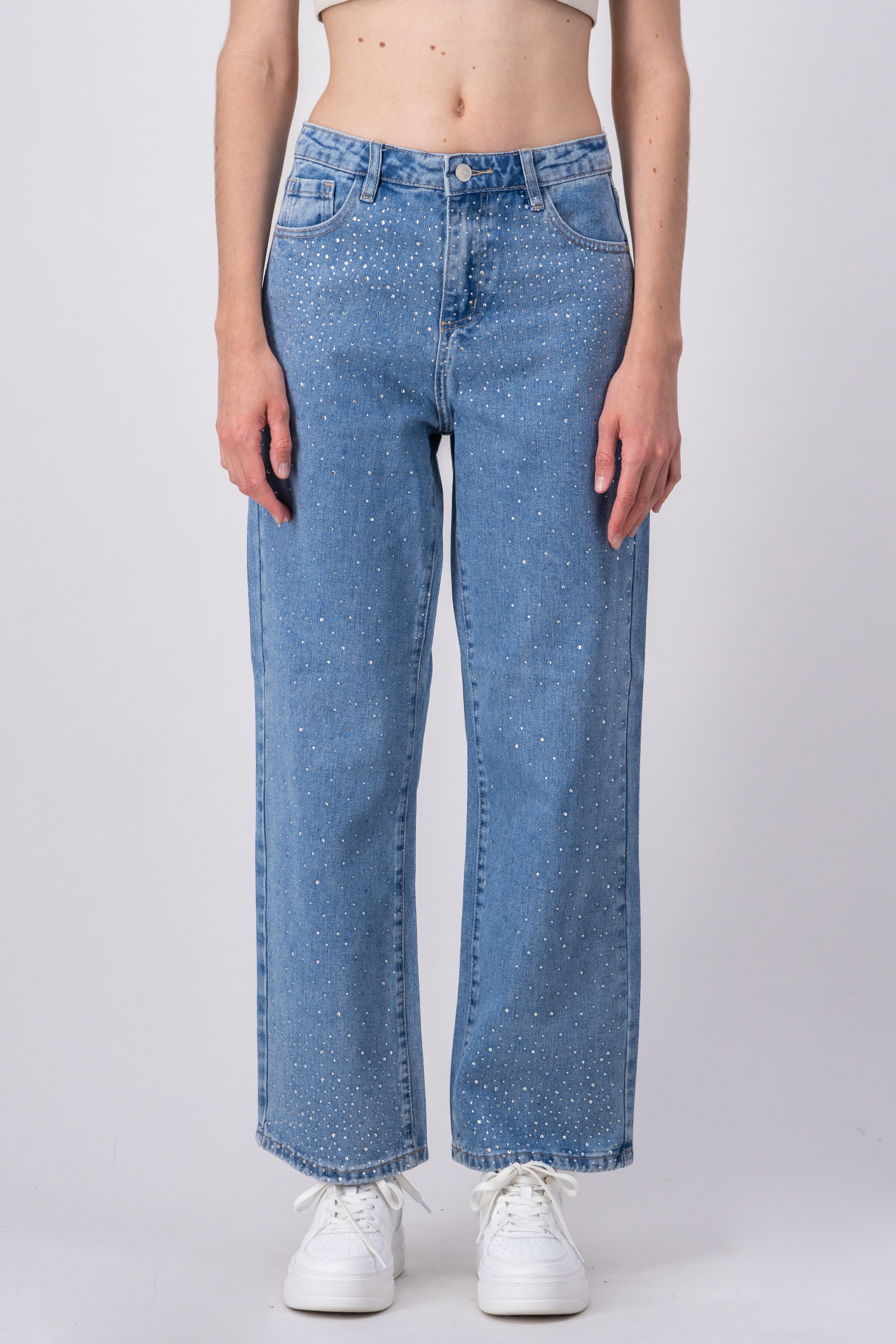 Jeans con brillos rectos LIGHT WASH