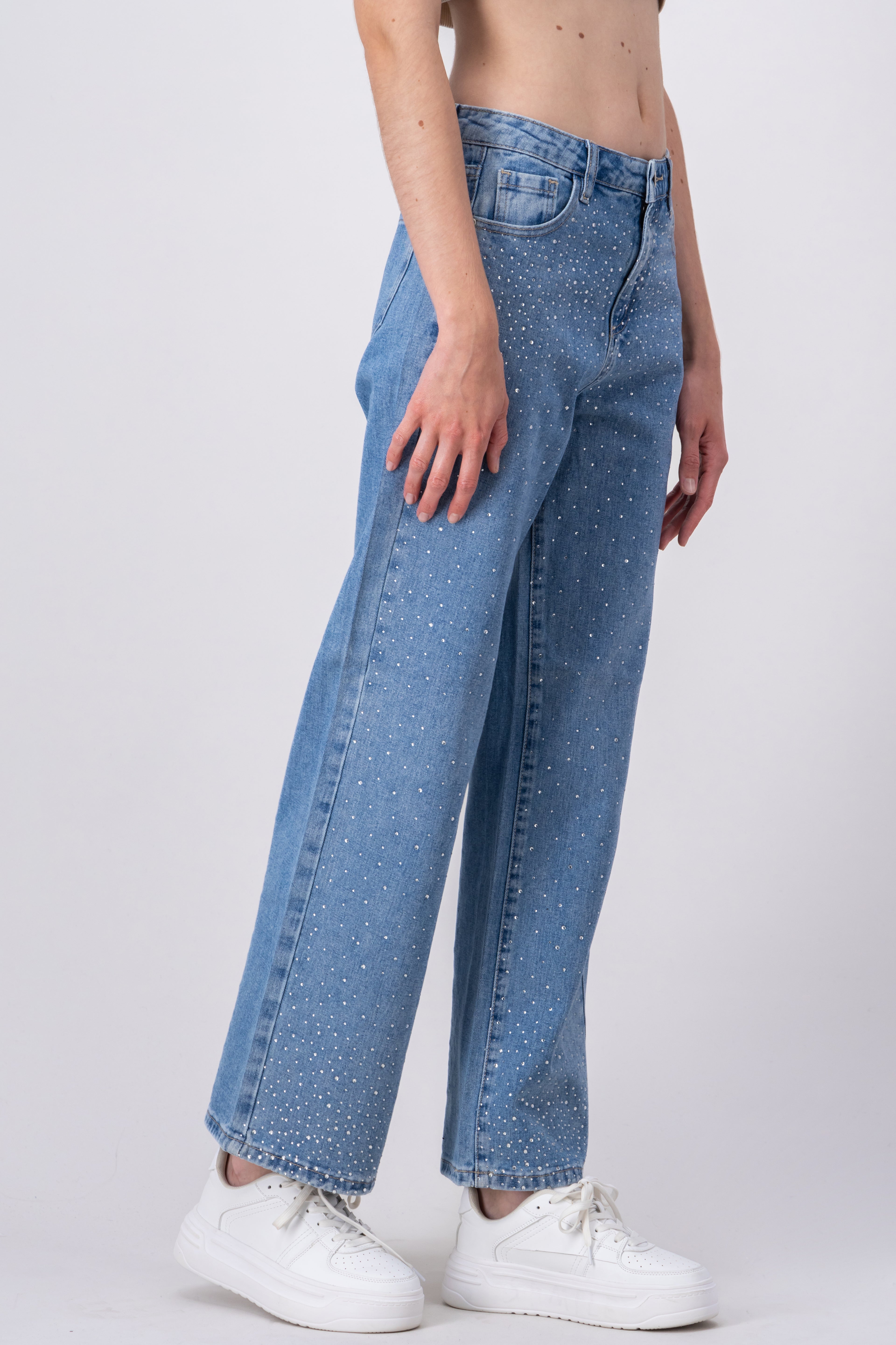 Jeans con brillos rectos LIGHT WASH
