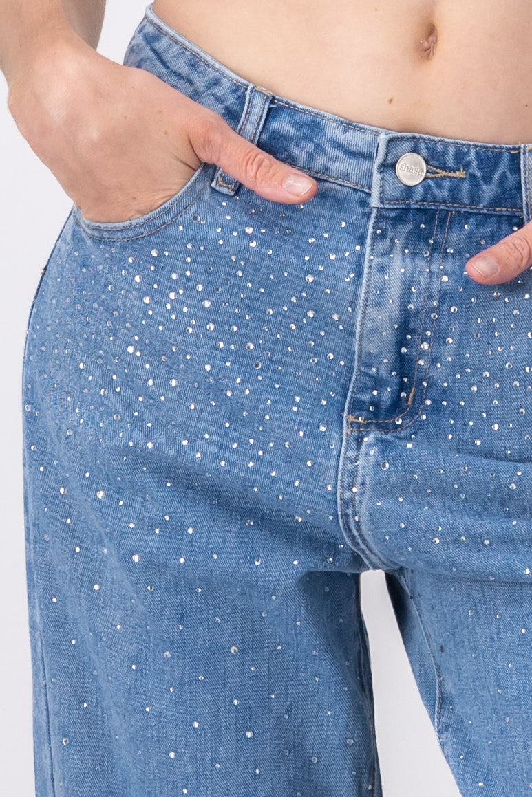 Jeans con brillos rectos LIGHT WASH