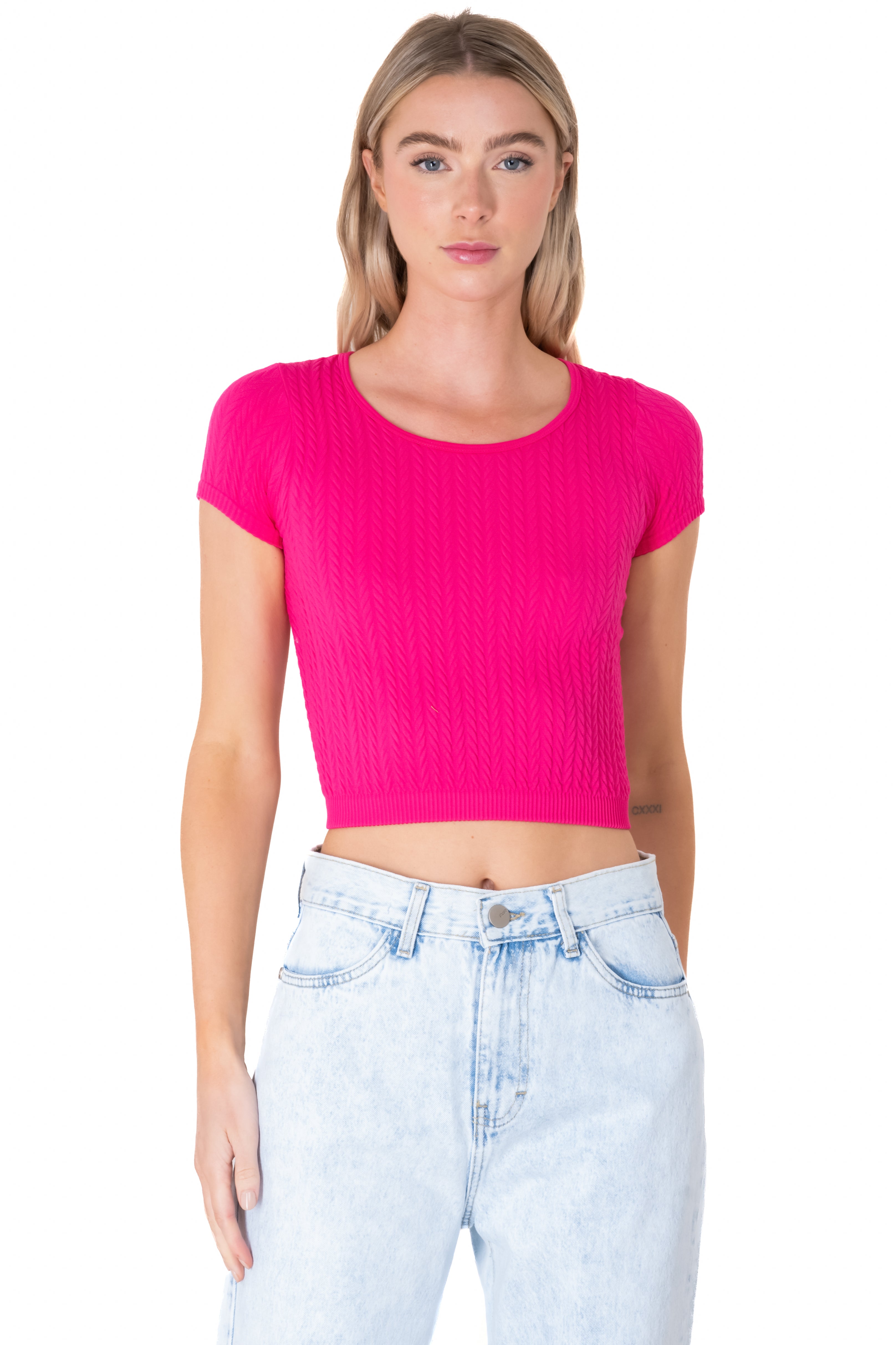 Top cuello redondo entrelazado ROSA