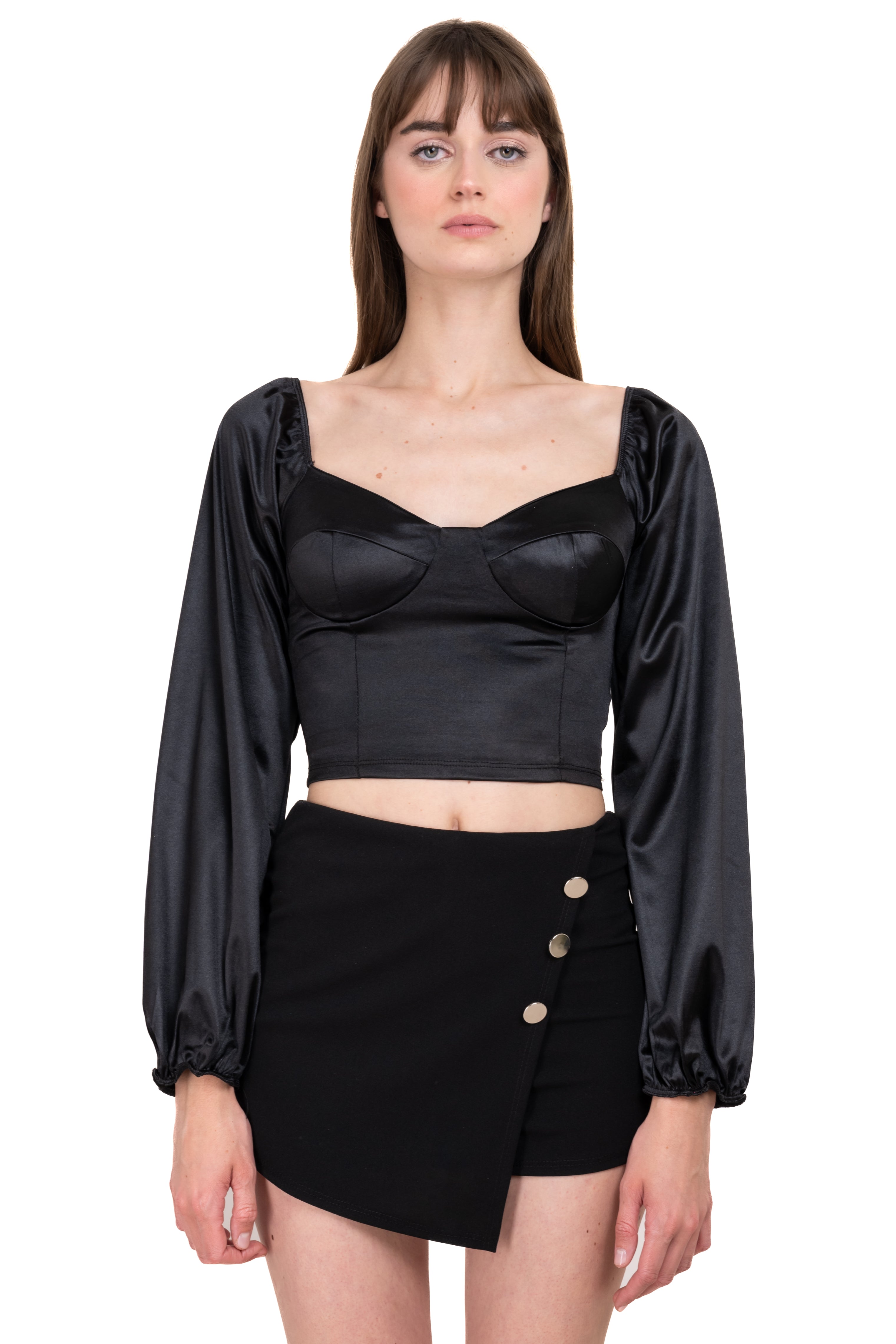 Blusa satín manga larga NEGRO