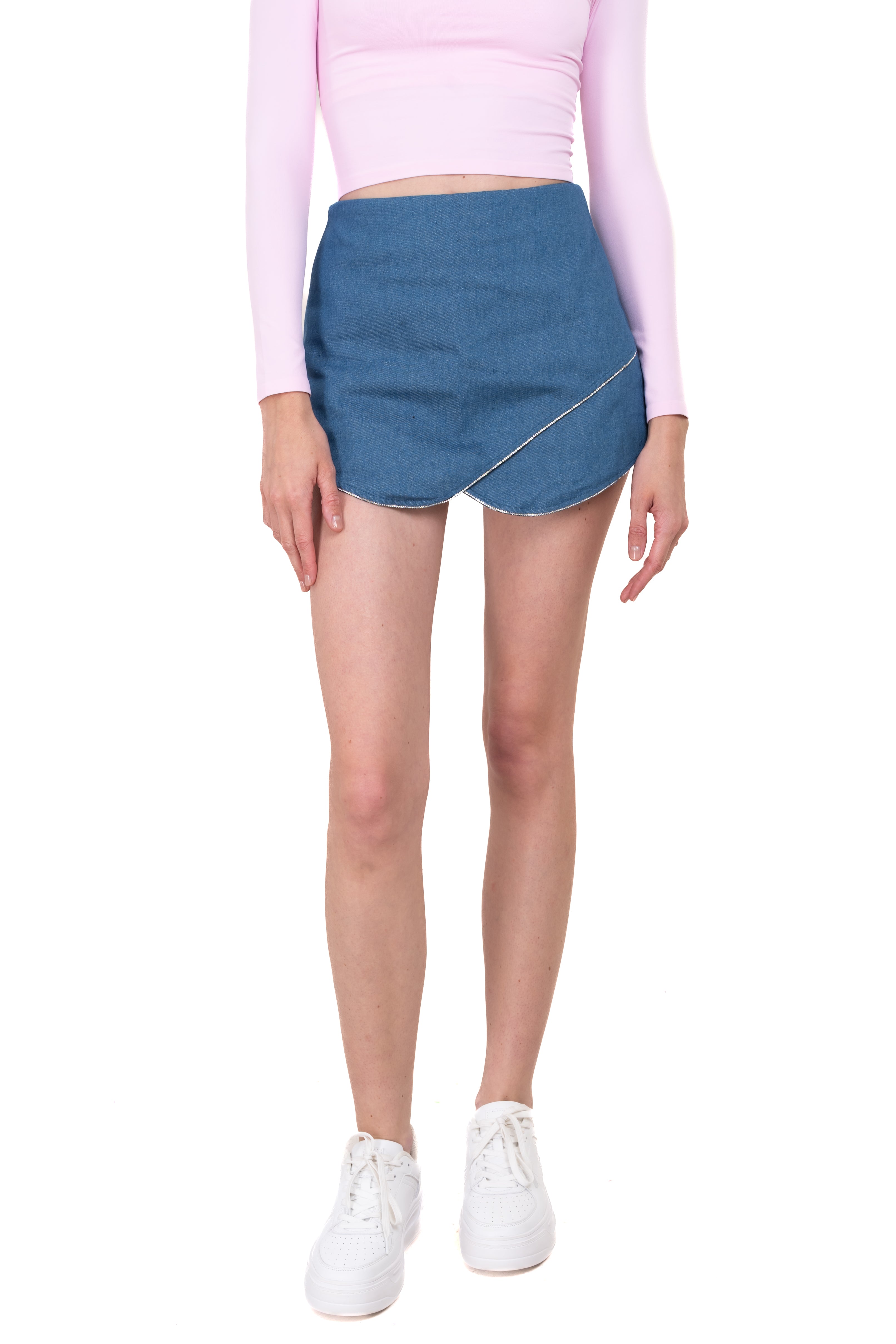 Falda short denim brillo MEDIUM WASH