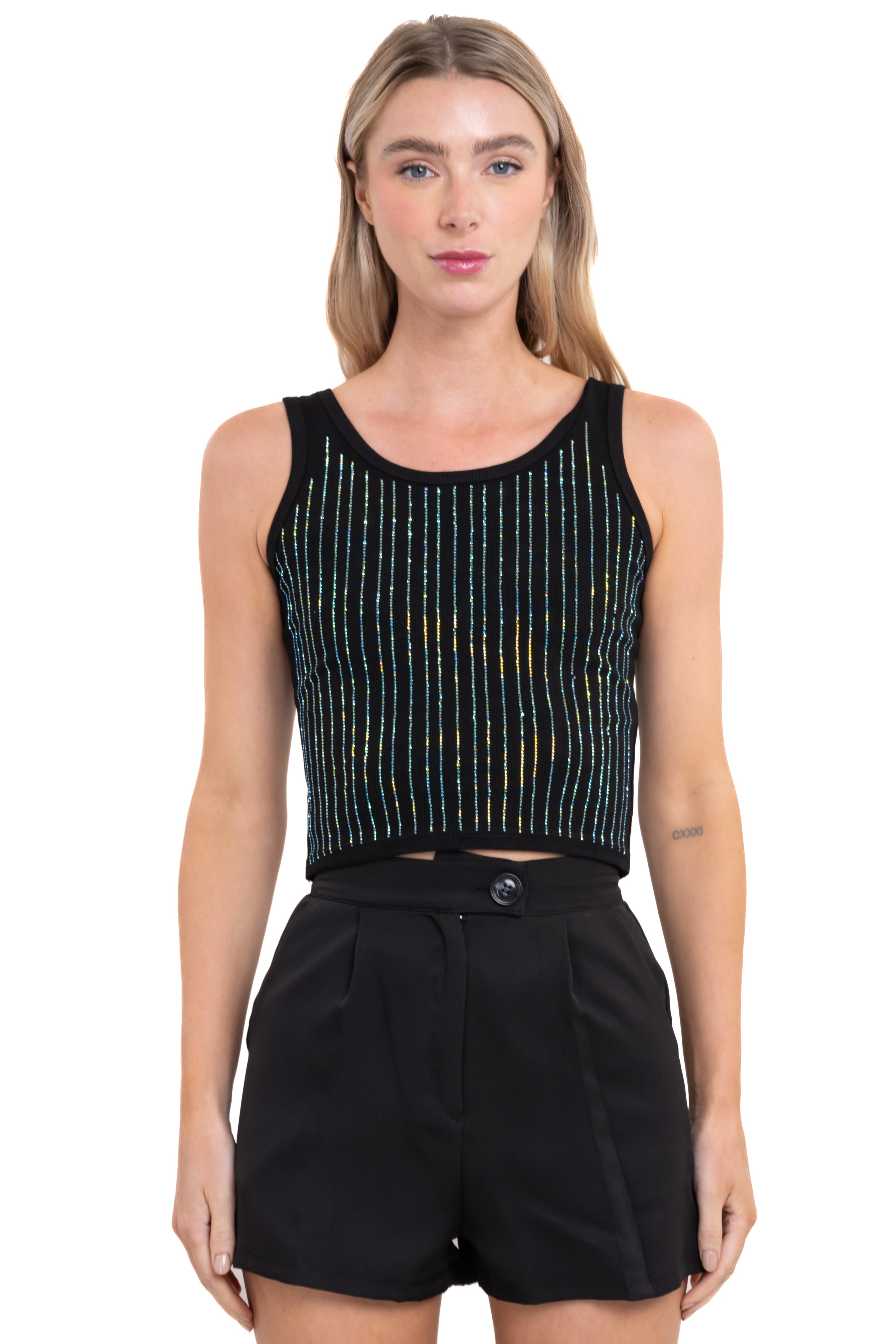 Top tirantes brillos NEGRO