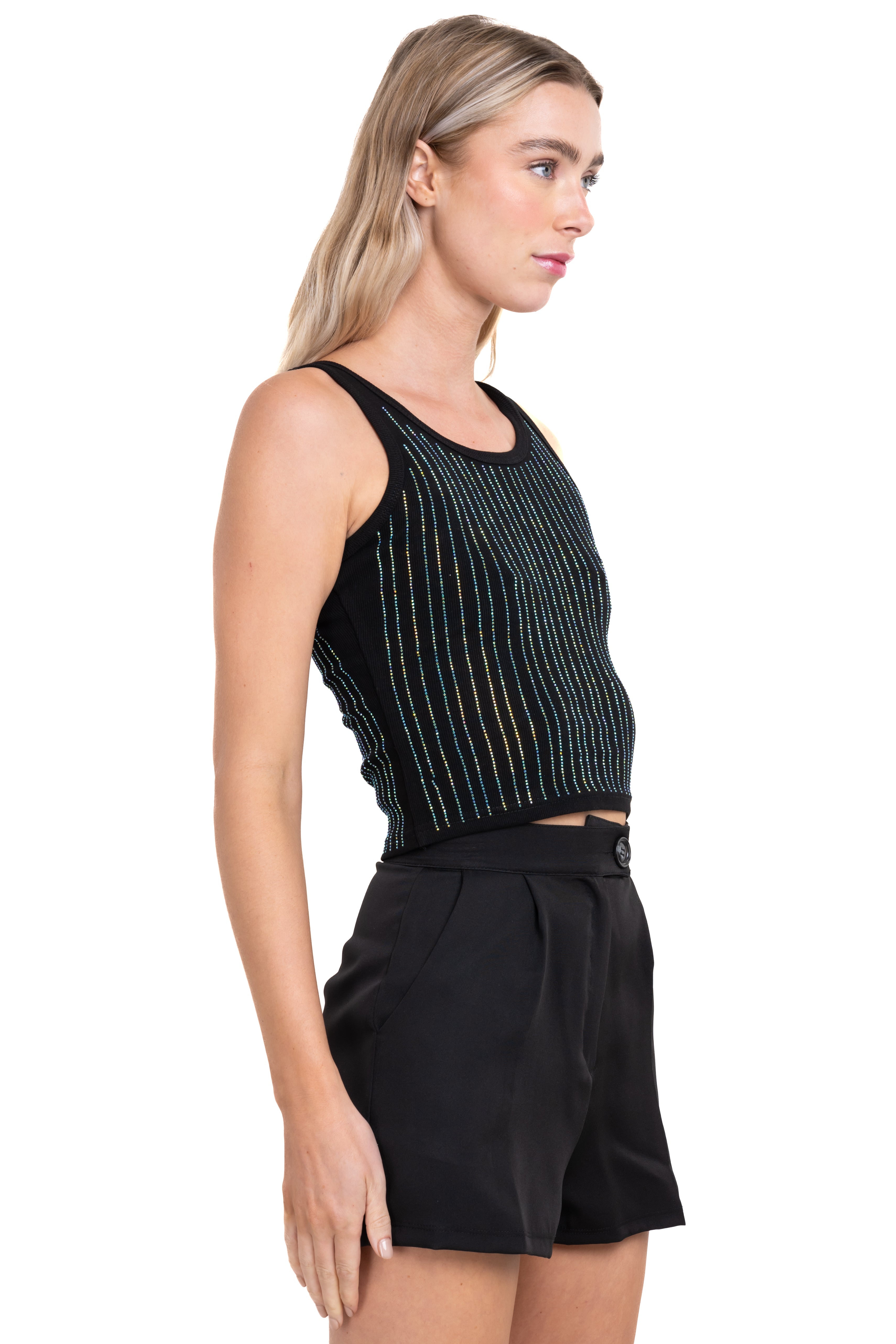 Top tirantes brillos NEGRO