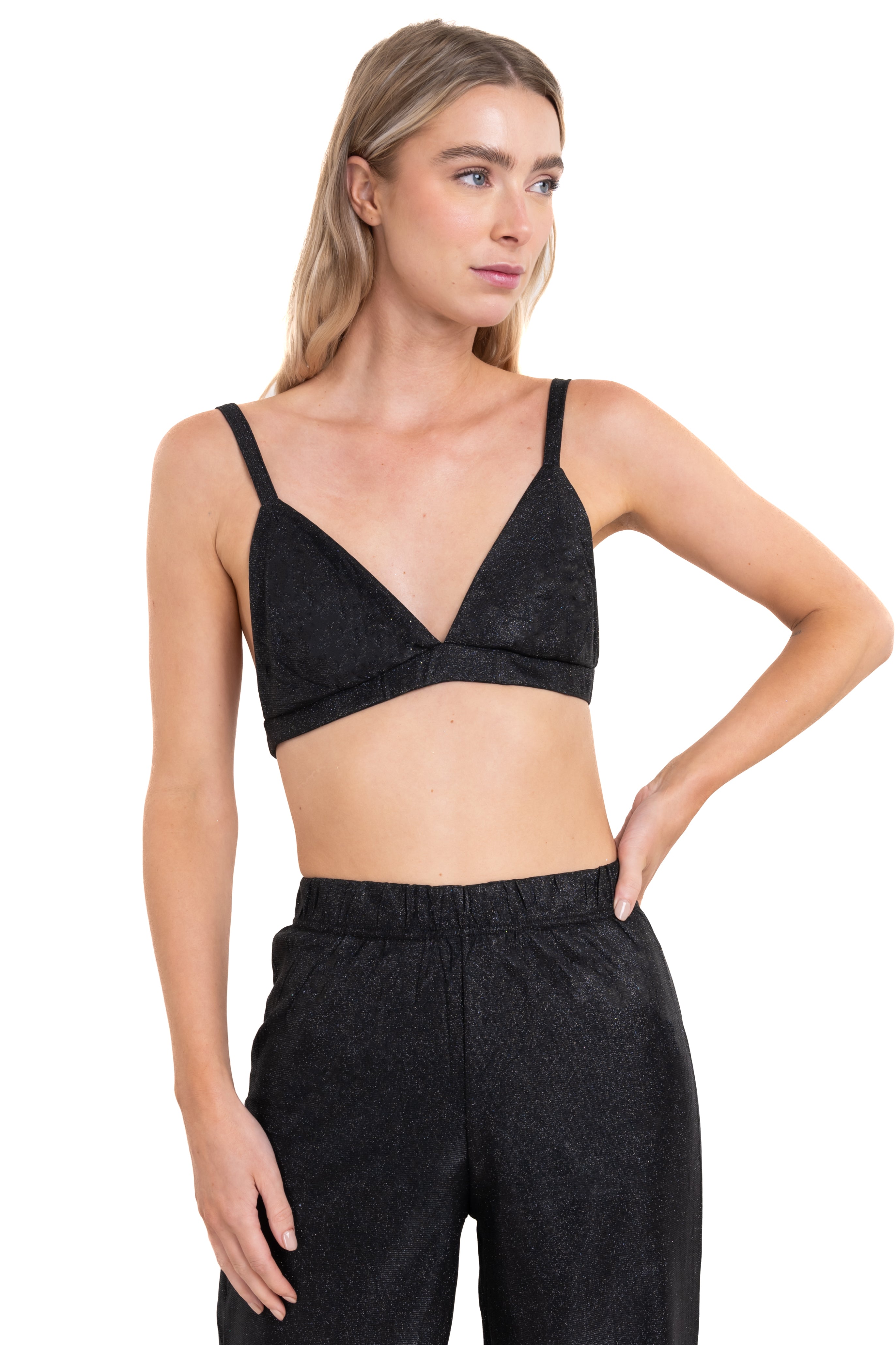 Top crop tirantes brillos NEGRO