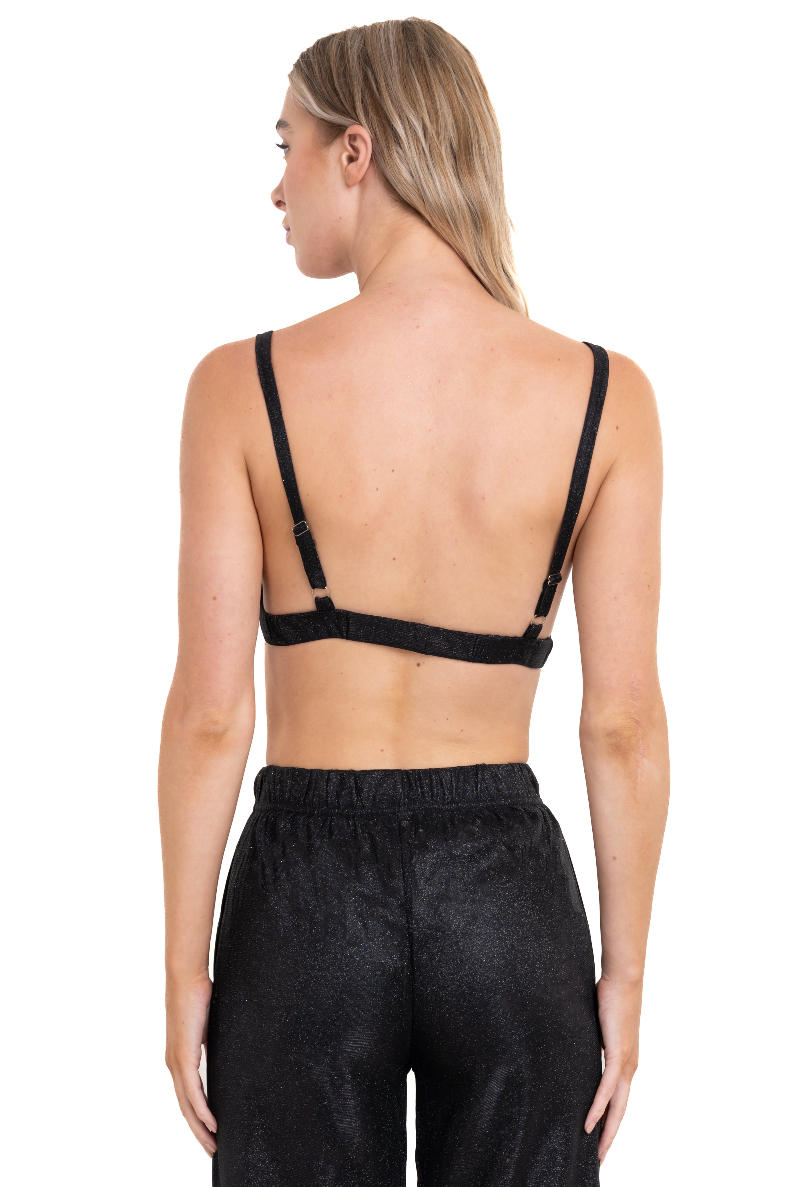 Top crop tirantes brillos NEGRO