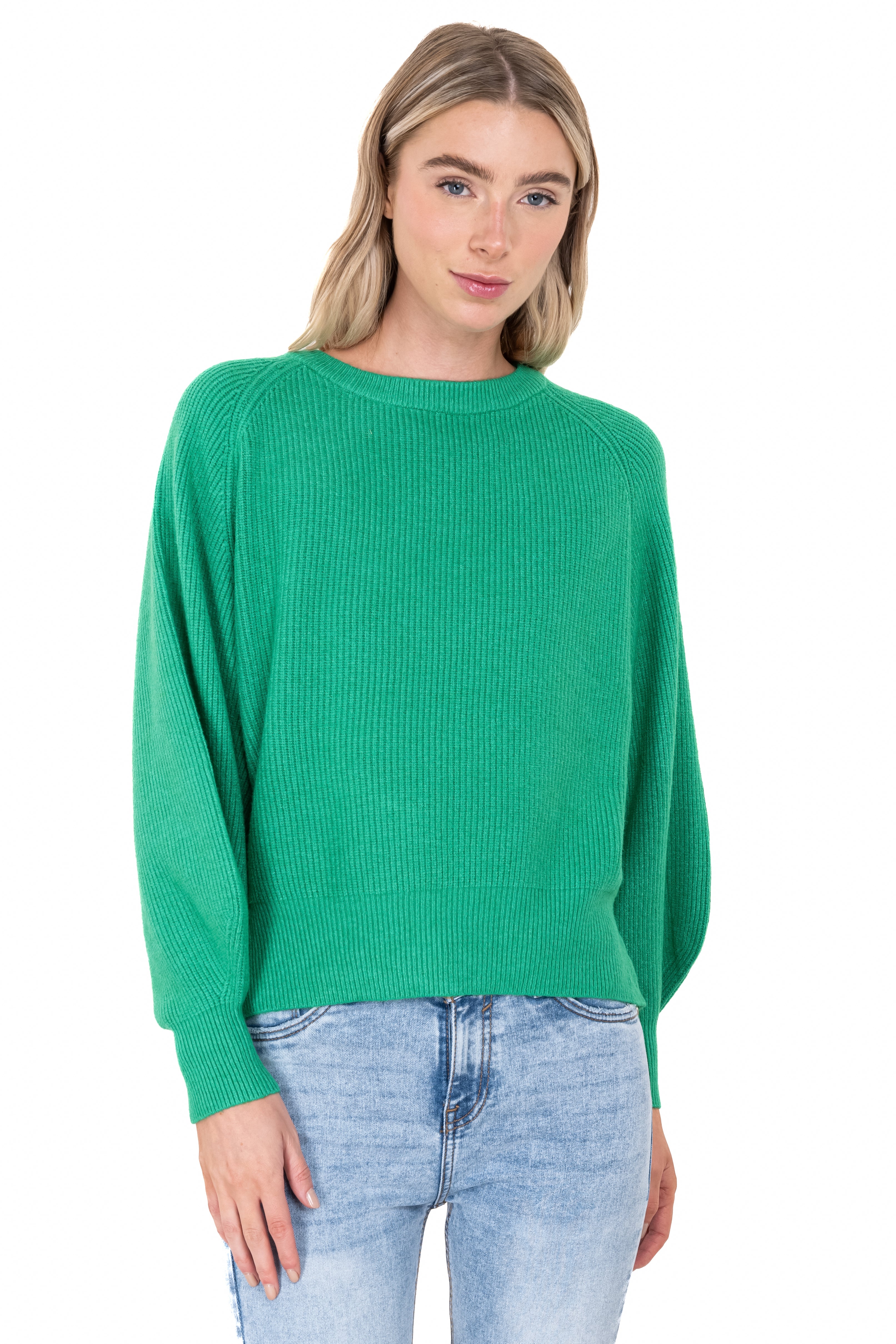 Suéter tejido manga abullonada VERDE