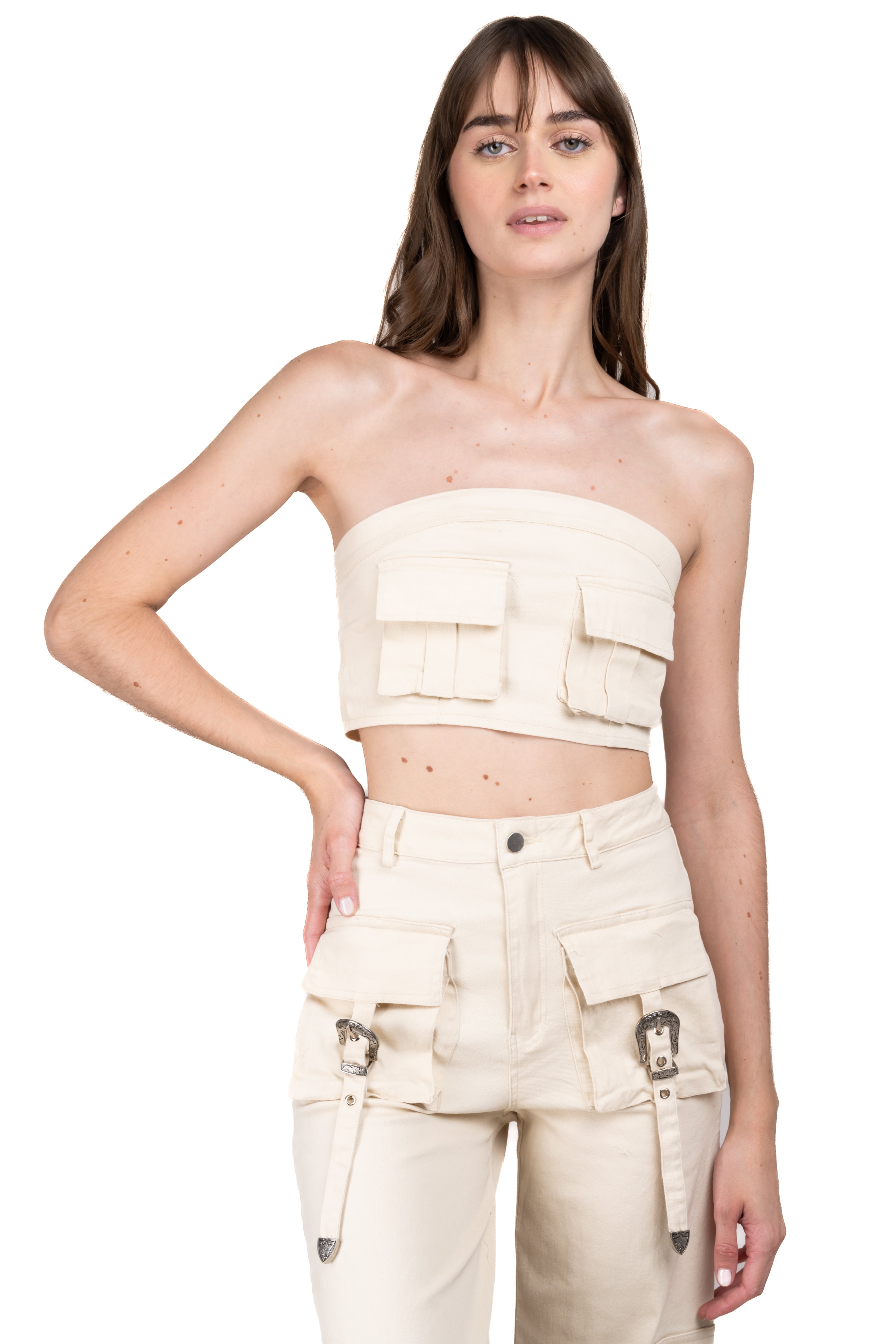 Top cargo de gabardina BEIGE