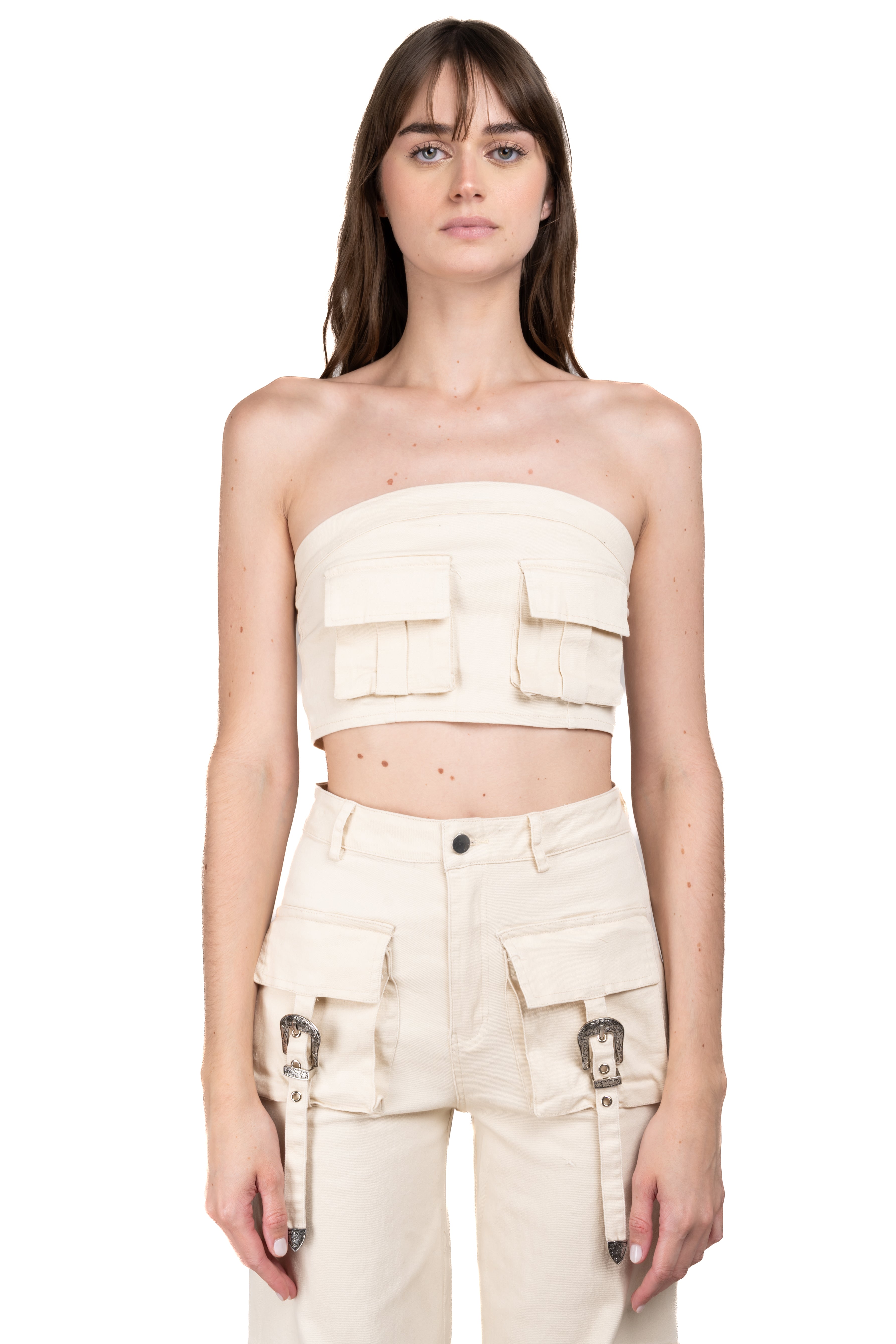 Top cargo de gabardina BEIGE