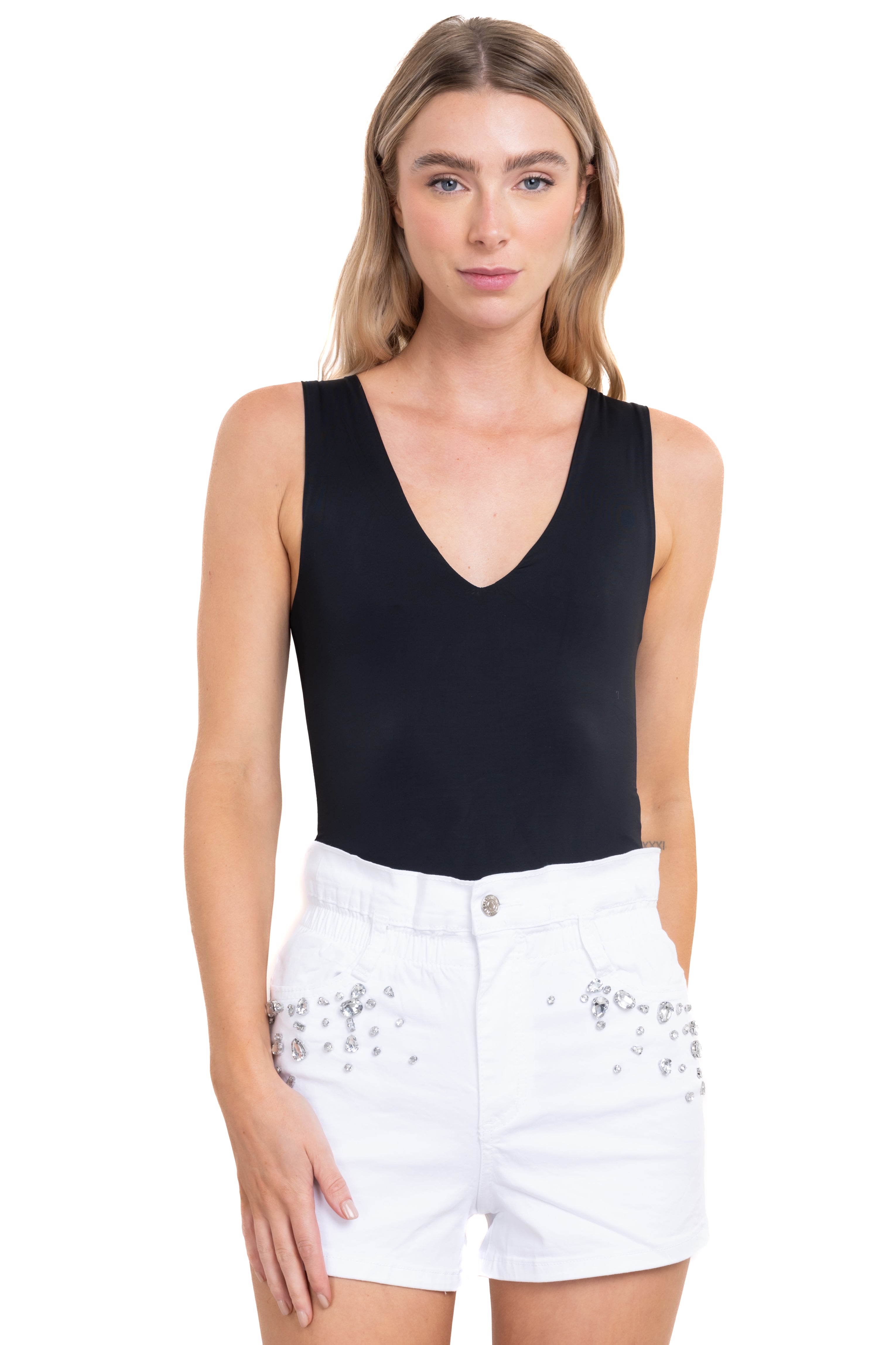 Bodysuit sin manga detalle cuello NEGRO