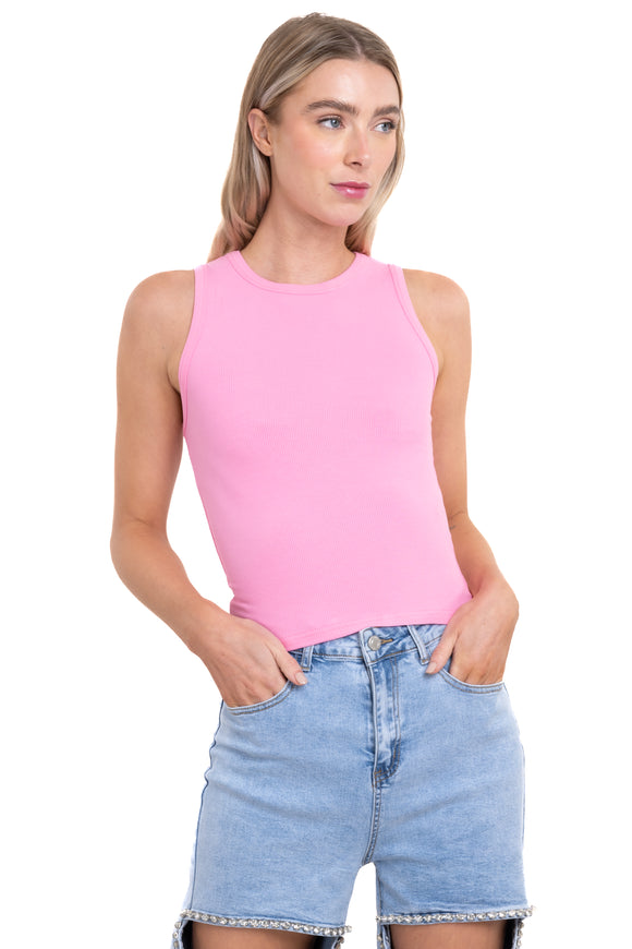 Top acanalado cuello redondo