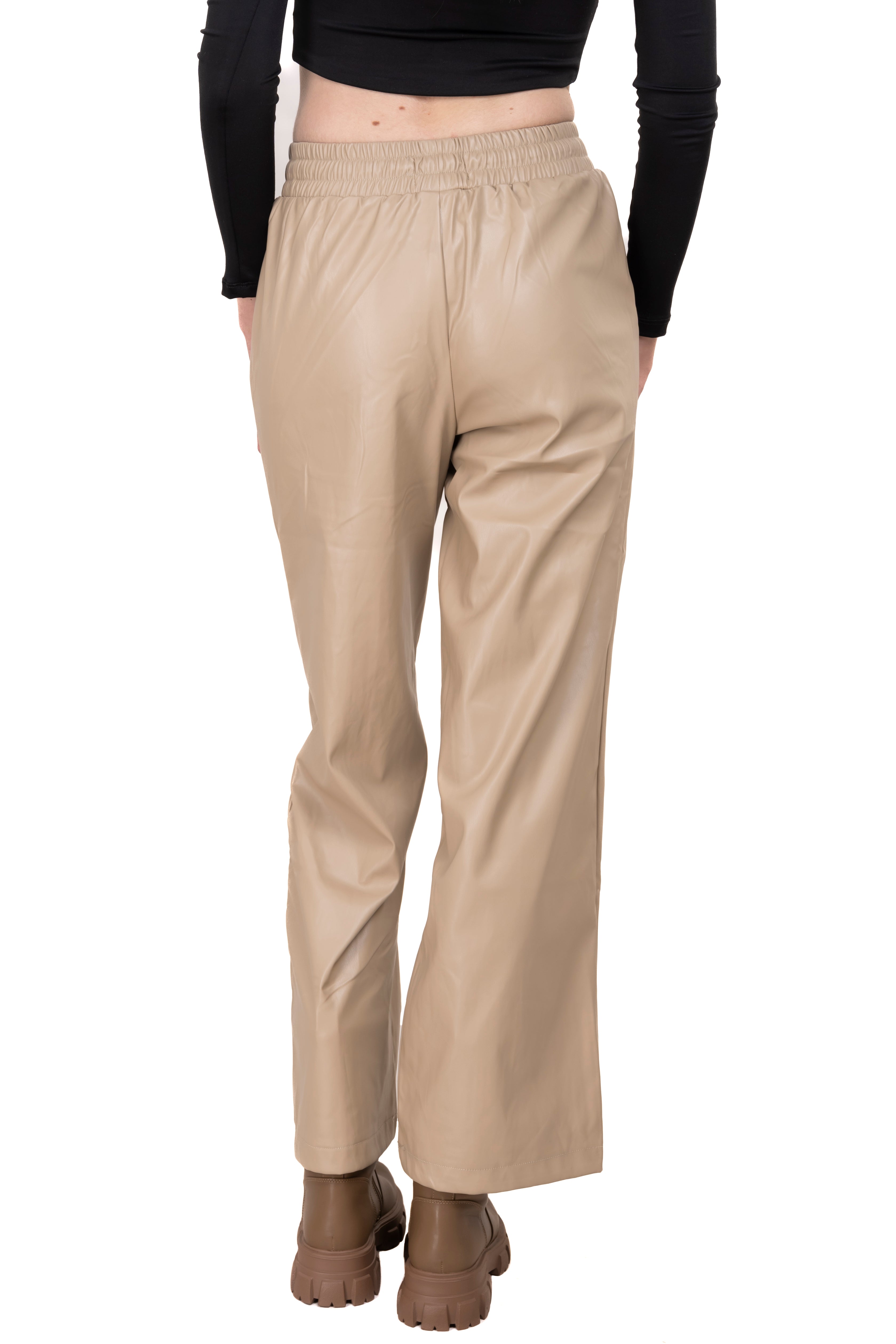 Pantalón efecto piel cintura elástica BEIGE